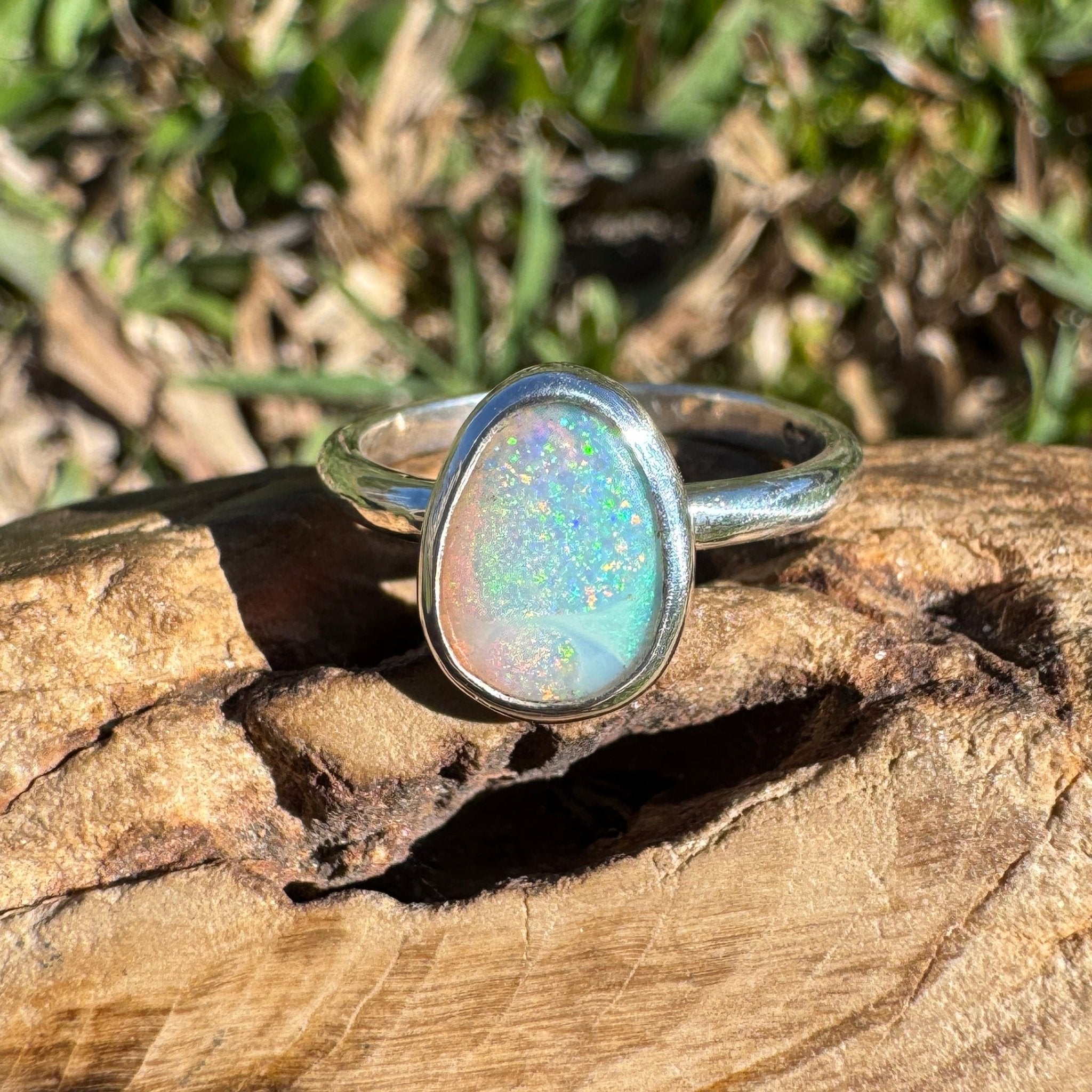 1.1ct Lightning Ridge Opal Ring ~ 'Whitehaven Green' | 925 Sterling Silver | Solid Australian Opal