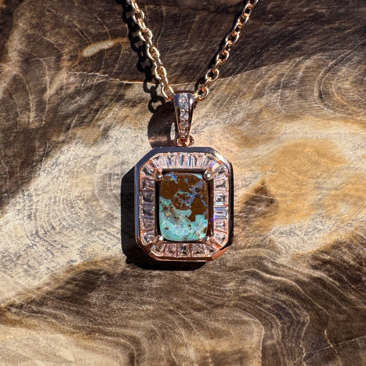 1.1ct Queensland Opal Pendant Necklace ~ 'Byron Bay Blue' | Rose Gold Coated 925 Sterling Silver | Solid Australian Opal