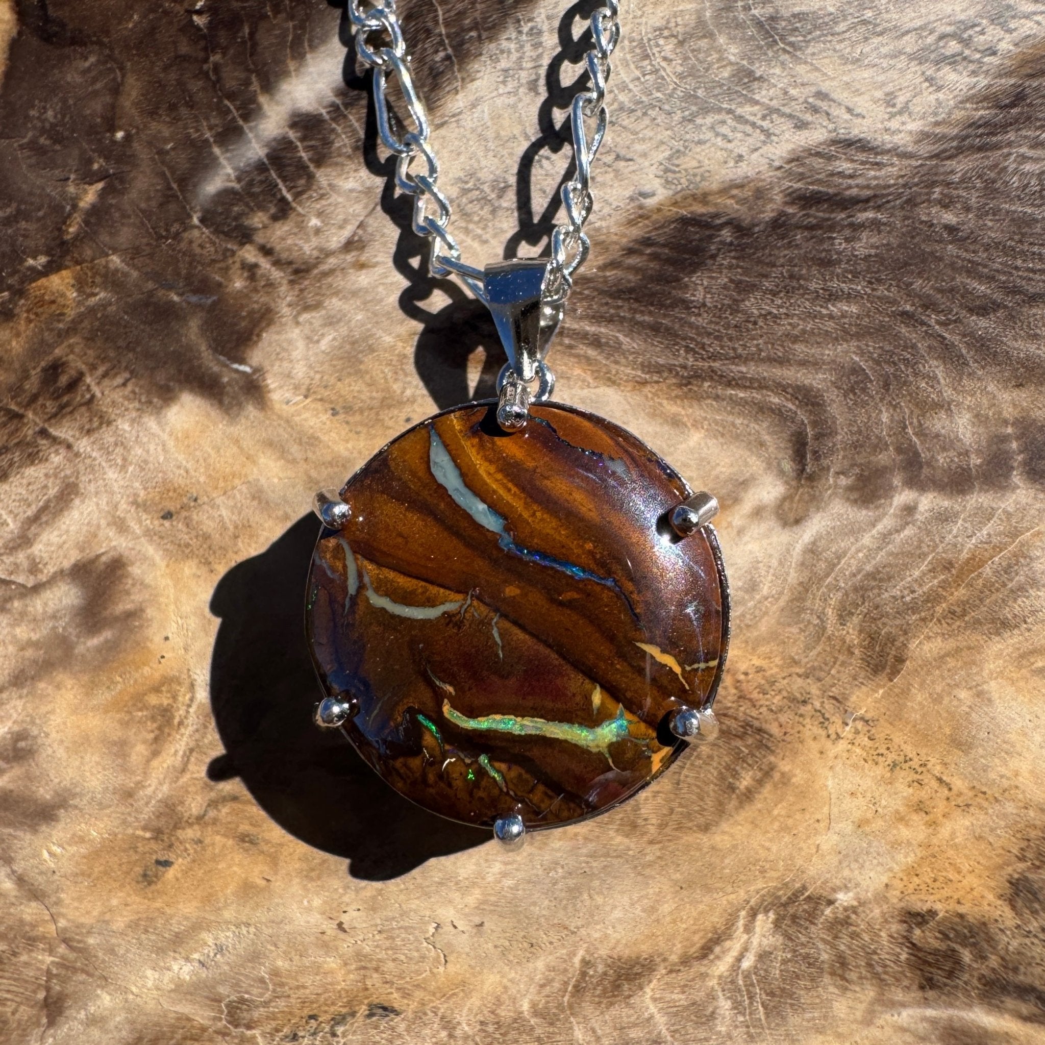 11ct Queensland Opal Pendant Necklace ~ 'Tasman Peninsula Green' | 925 Sterling Silver | Solid Australian Opal