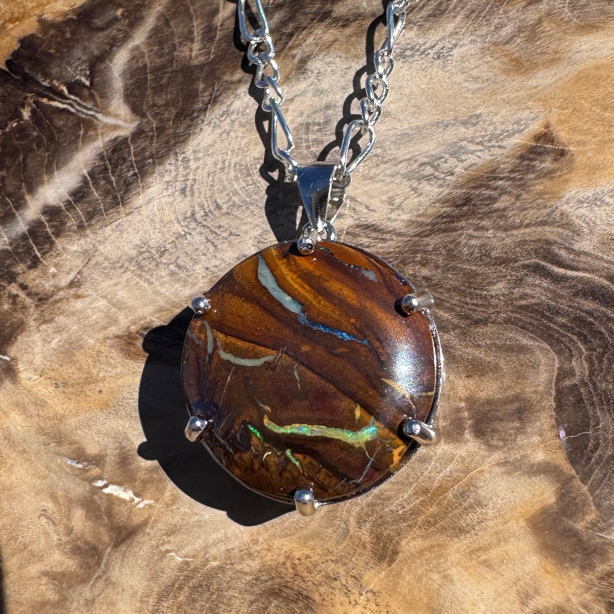 11ct Queensland Opal Pendant Necklace ~ 'Tasman Peninsula Green' | 925 Sterling Silver | Solid Australian Opal