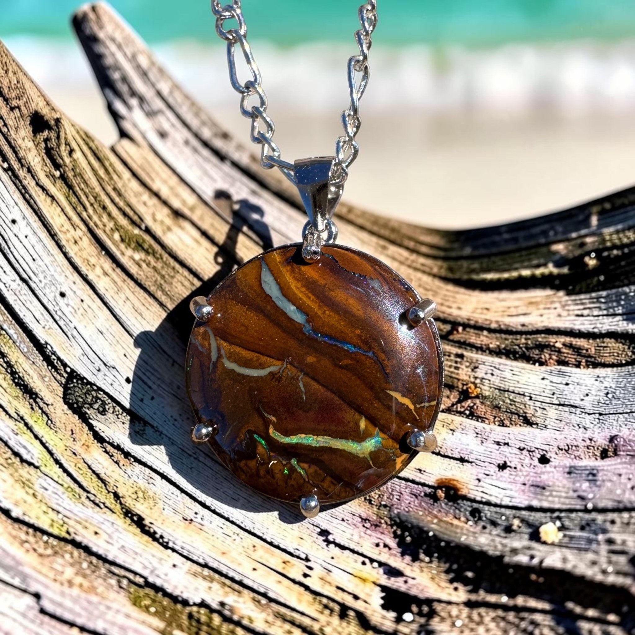 11ct Queensland Opal Pendant Necklace ~ 'Tasman Peninsula Green' | 925 Sterling Silver | Solid Australian Opal