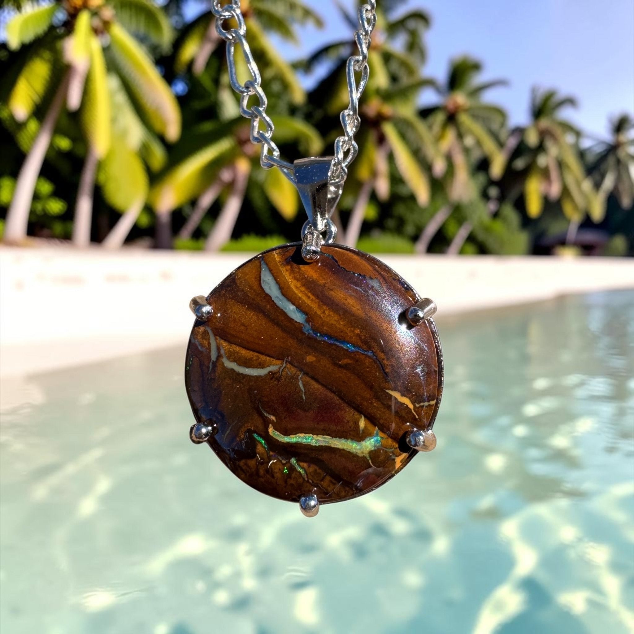 11ct Queensland Opal Pendant Necklace ~ 'Tasman Peninsula Green' | 925 Sterling Silver | Solid Australian Opal