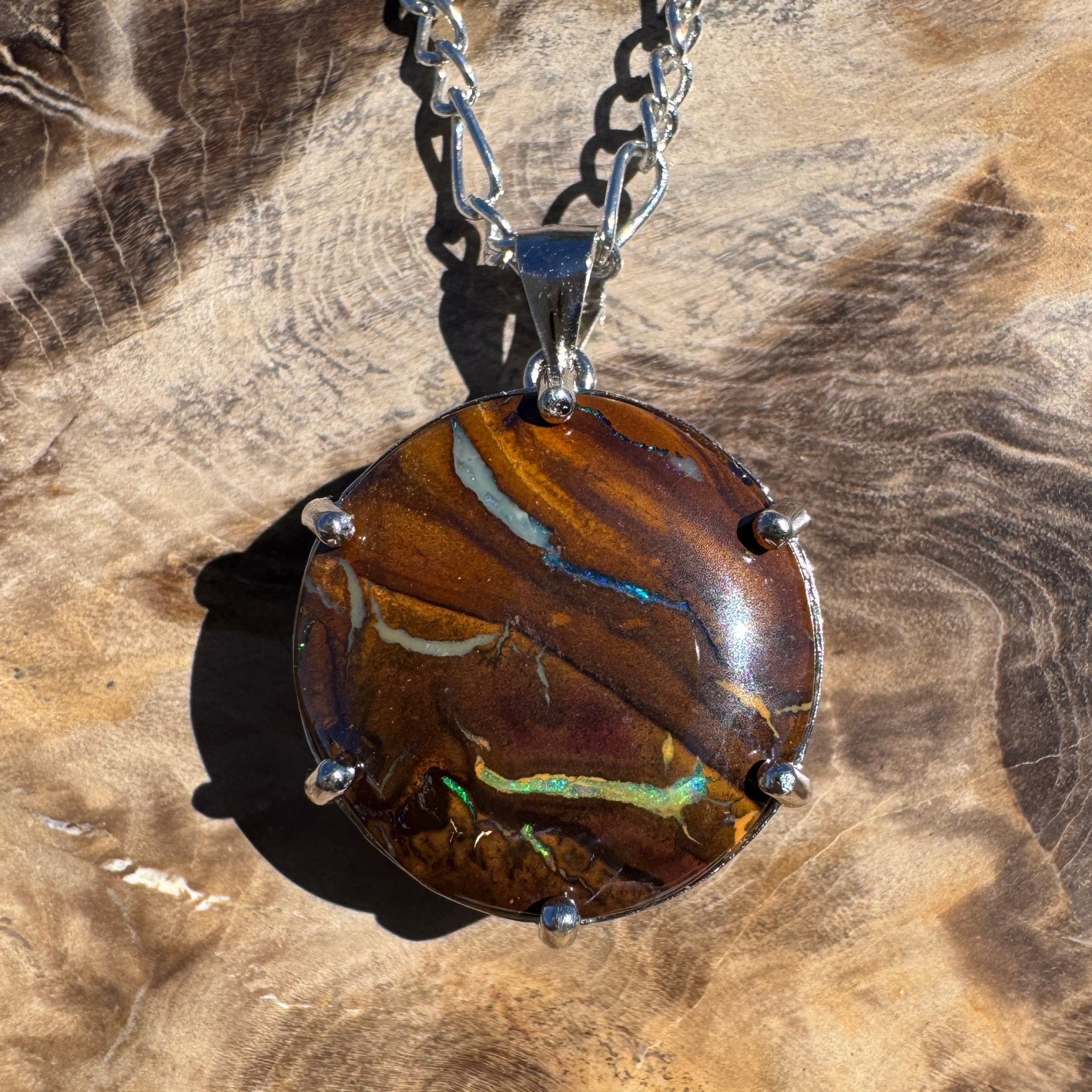 11ct Queensland Opal Pendant Necklace ~ 'Tasman Peninsula Green' | 925 Sterling Silver | Solid Australian Opal