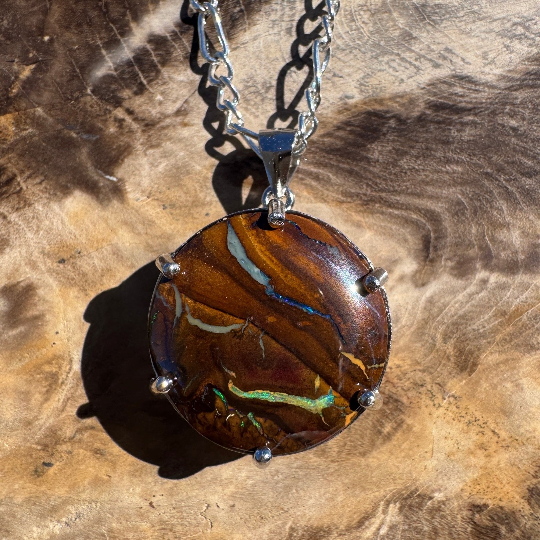11ct Queensland Opal Pendant Necklace ~ 'Tasman Peninsula Green' | 925 Sterling Silver | Solid Australian Opal