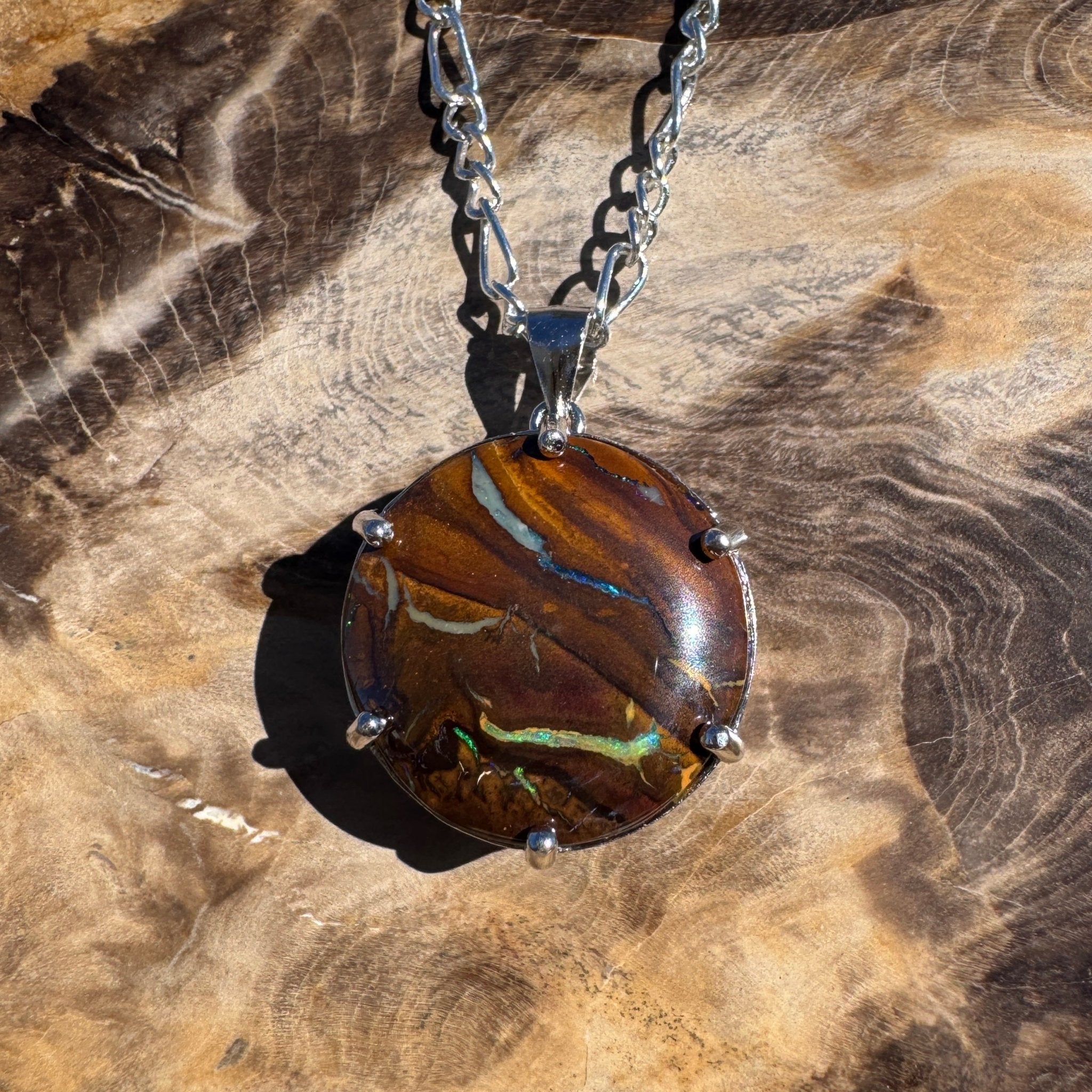 11ct Queensland Opal Pendant Necklace ~ 'Tasman Peninsula Green' | 925 Sterling Silver | Solid Australian Opal