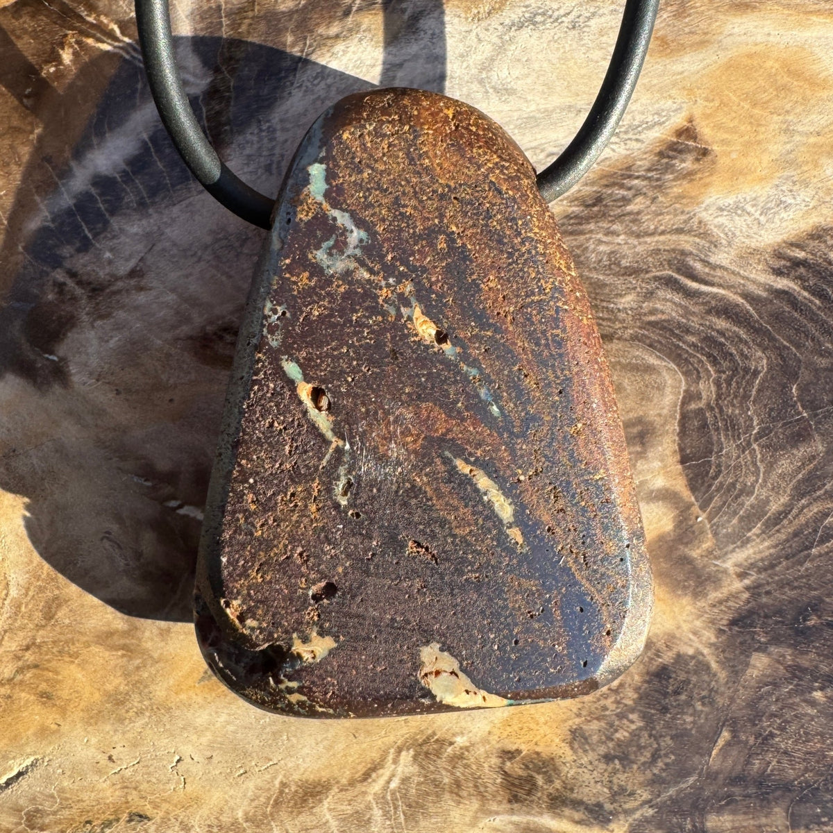 120ct Queensland Boulder Opal Pendant Necklace ~ 'Uluru Monolith' | Neoprene Leather with 925 Silver Clasps | Solid Australian Opal