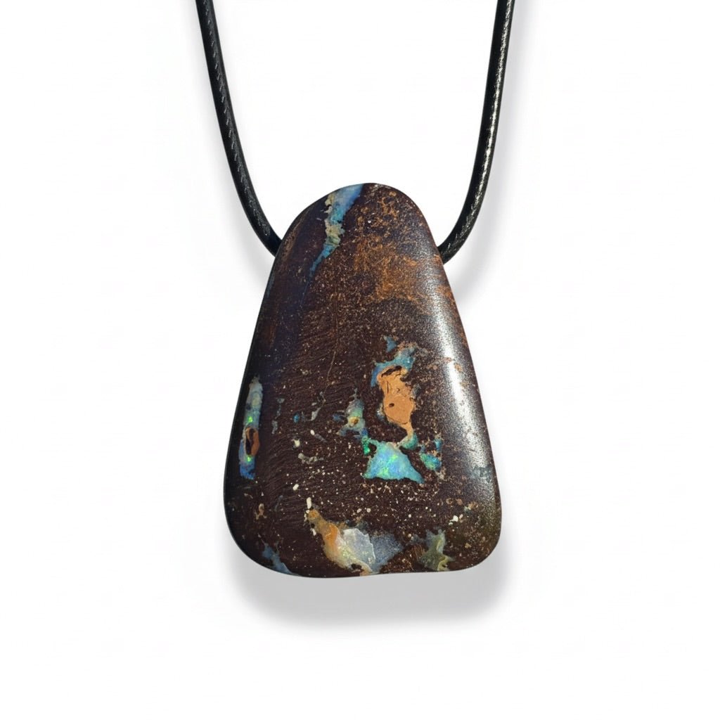 120ct Queensland Boulder Opal Pendant Necklace ~ 'Uluru Monolith' | Neoprene Leather with 925 Silver Clasps | Solid Australian Opal