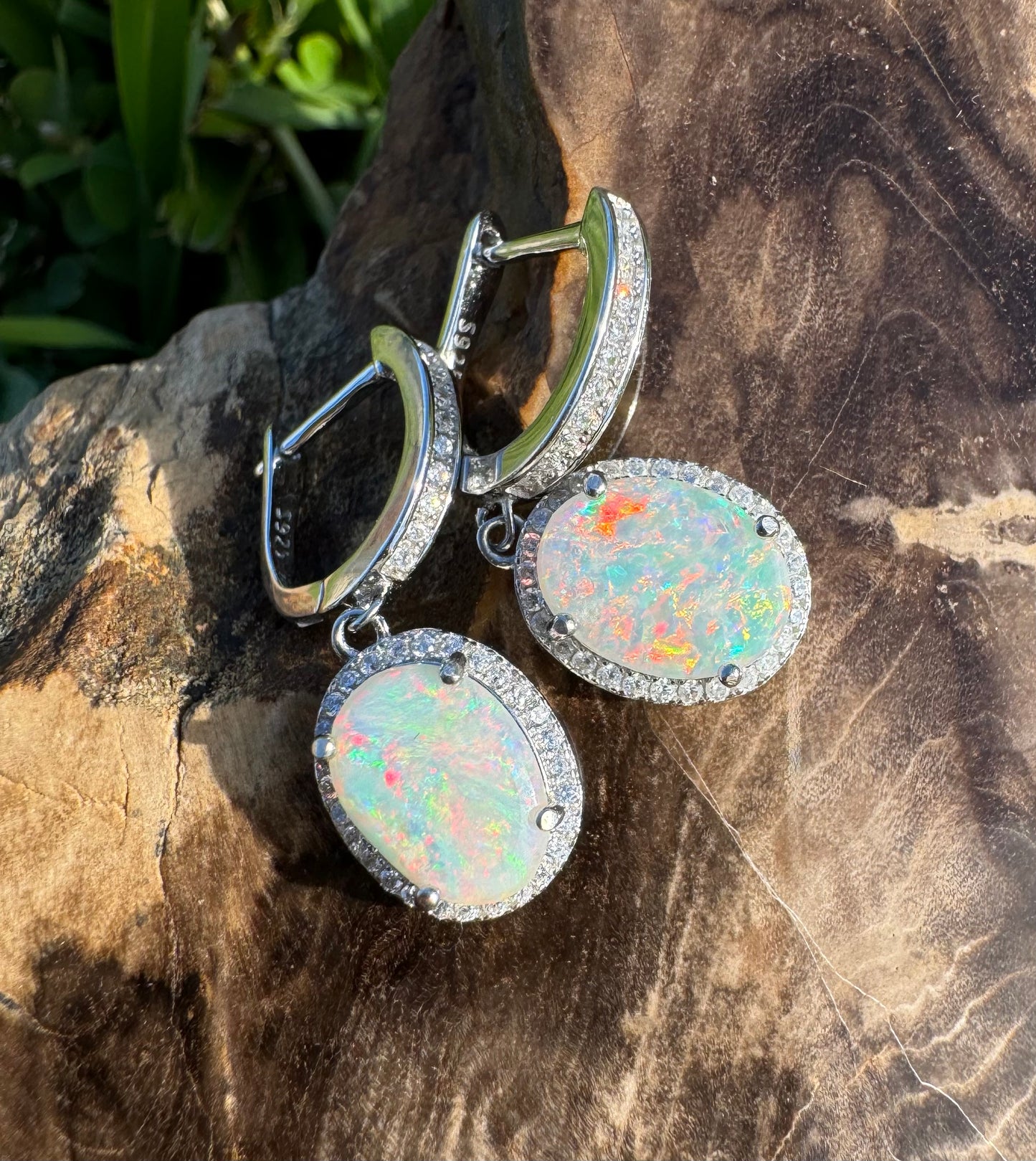 2ct Solid Coober Pedy Opal and Cubic Zirconia Sterling Silver Earrings