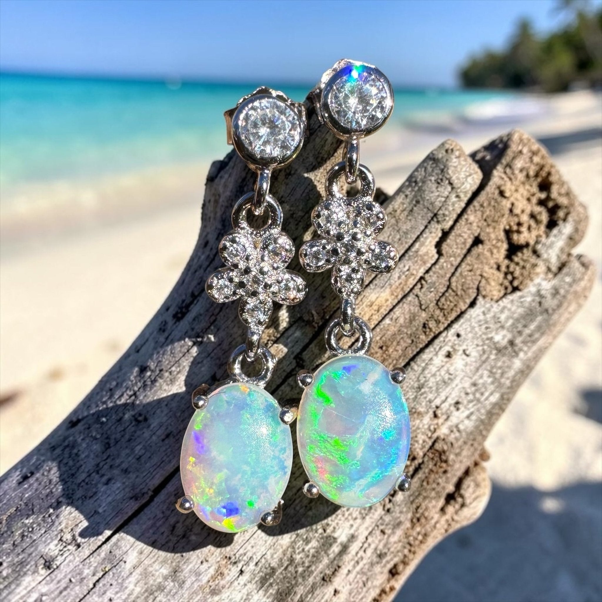 1.2ct Coober Pedy Opal Earrings ~ 'Palm Cove Blue' | 925 Sterling Silver | Solid Australian Opal