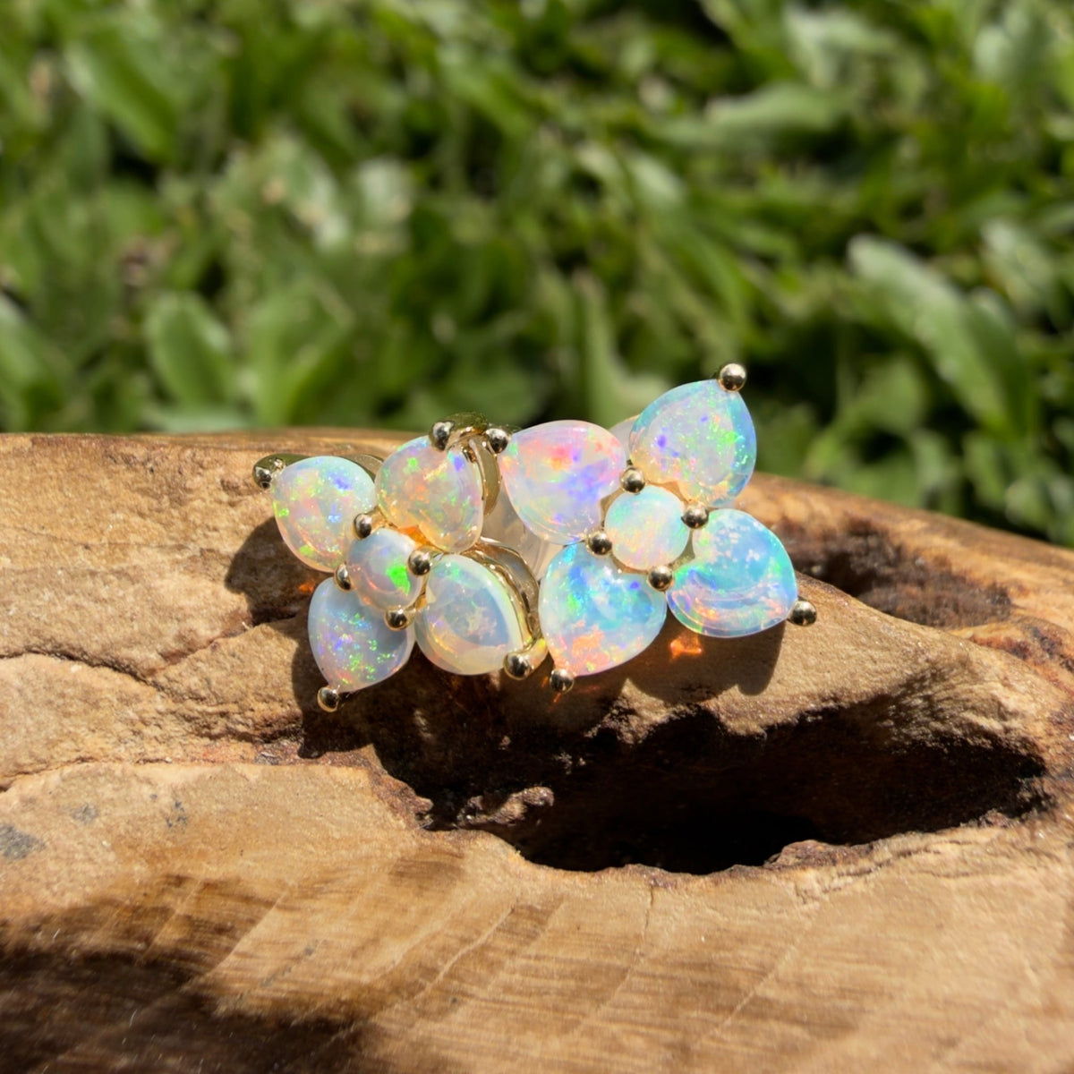 1.2ct Coober Pedy Opal Flower Stud Earrings ~ 'Adelaide Hills Blossom' | 9ct Yellow Gold | Solid Australian Opal