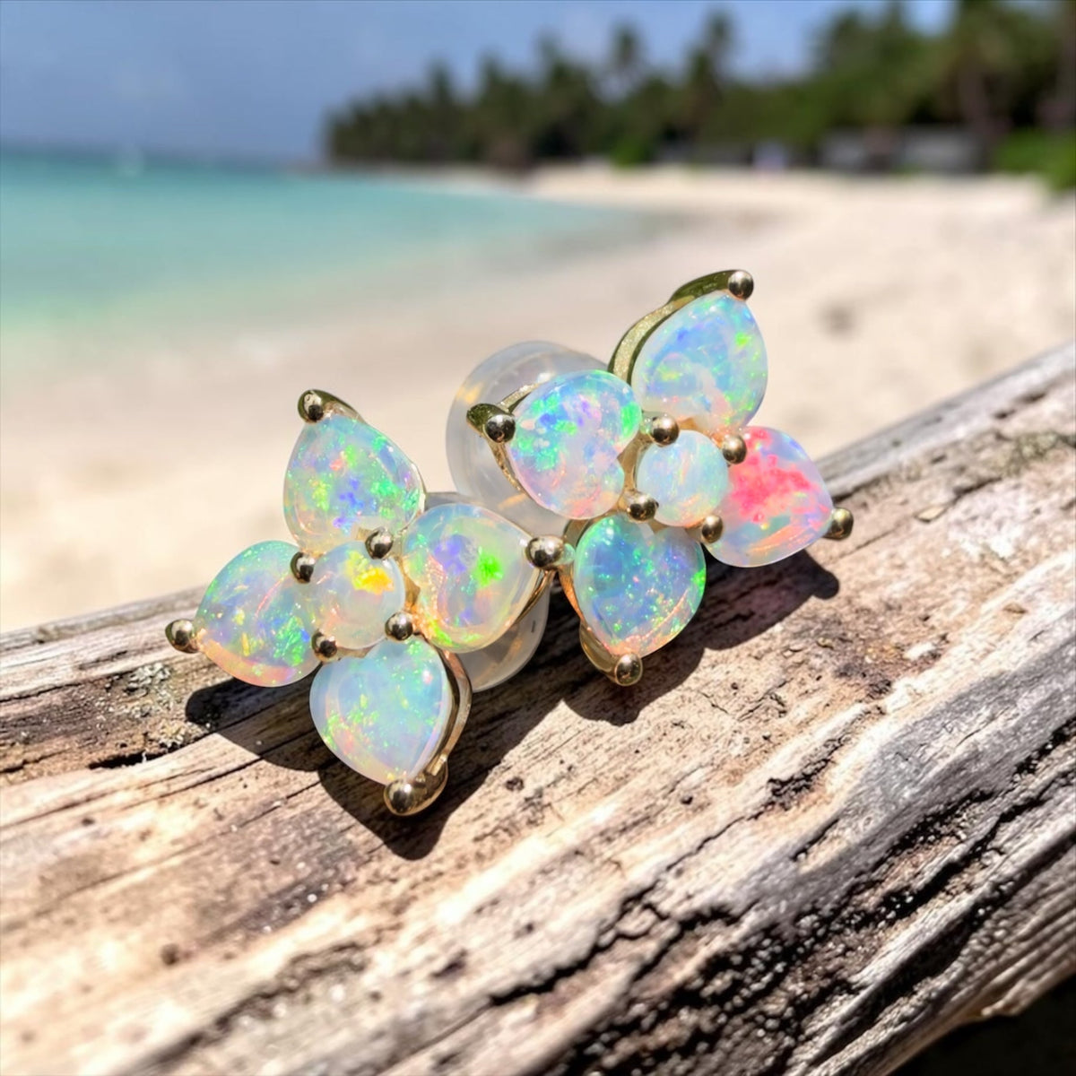 1.2ct Coober Pedy Opal Flower Stud Earrings ~ 'Adelaide Hills Blossom' | 9ct Yellow Gold | Solid Australian Opal