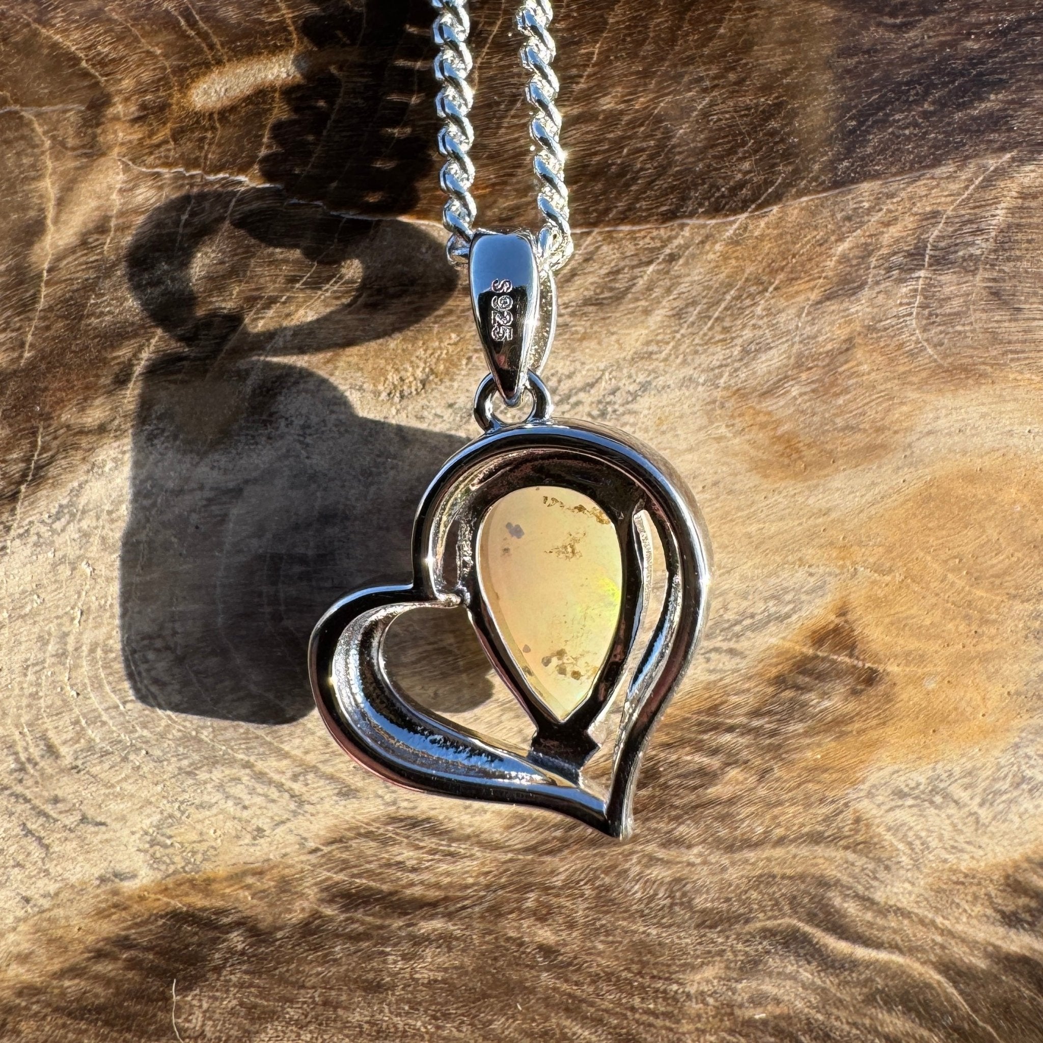 1.2ct Coober Pedy Opal Heart Pendant Necklace ~ 'Hamelin Heart' | 925 Sterling Silver | Solid Australian Opal