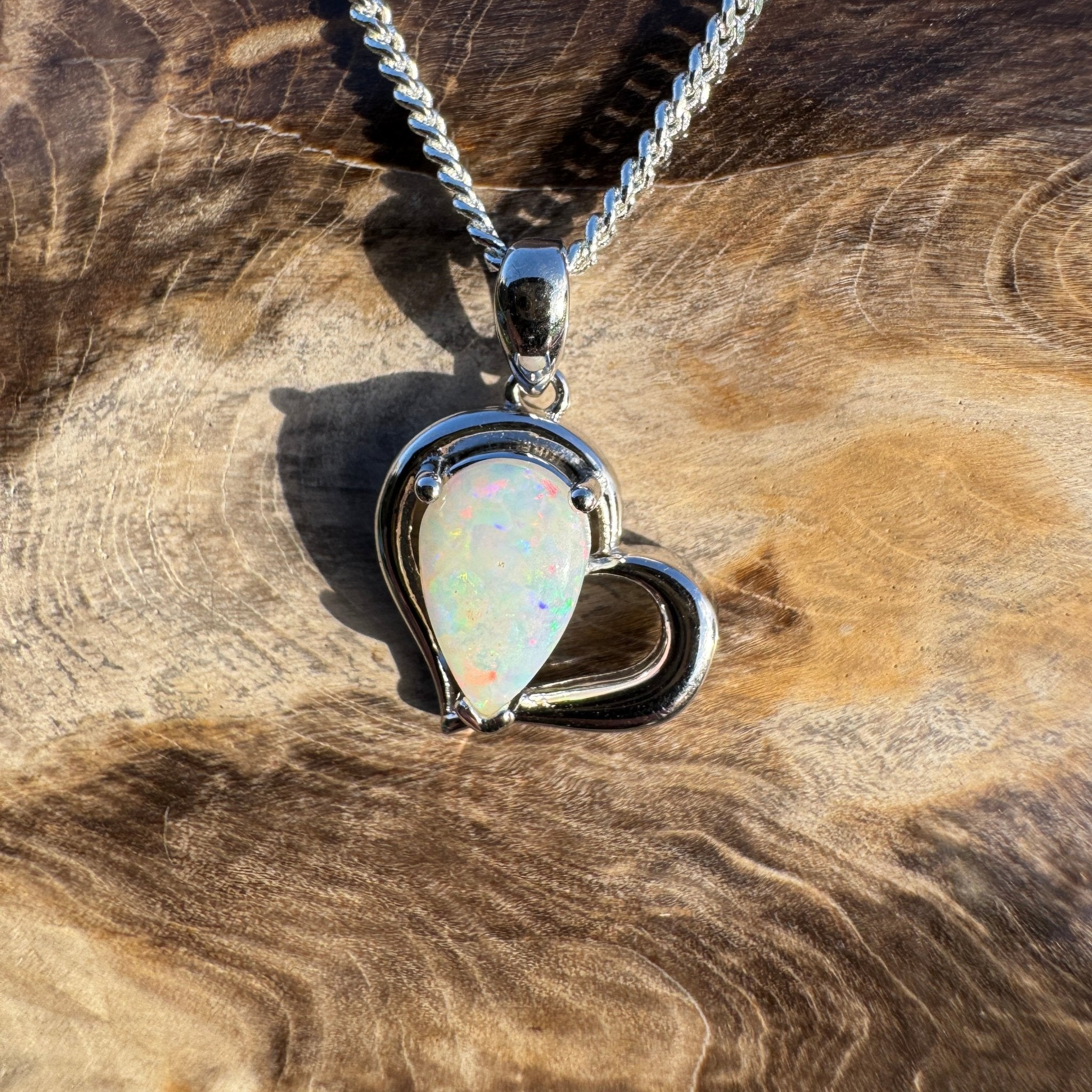 1.2ct Coober Pedy Opal Heart Pendant Necklace ~ 'Hamelin Heart' | 925 Sterling Silver | Solid Australian Opal