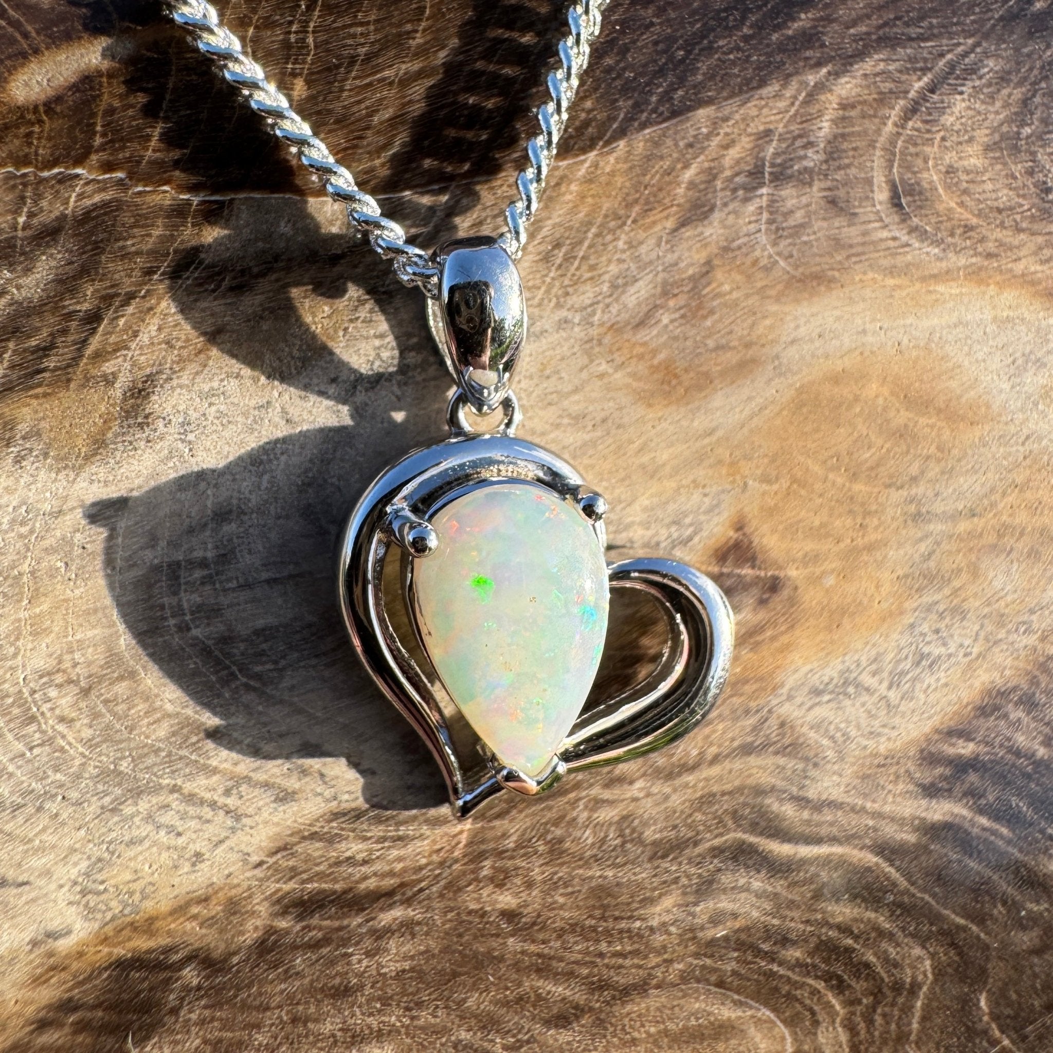 1.2ct Coober Pedy Opal Heart Pendant Necklace ~ 'Hamelin Heart' | 925 Sterling Silver | Solid Australian Opal