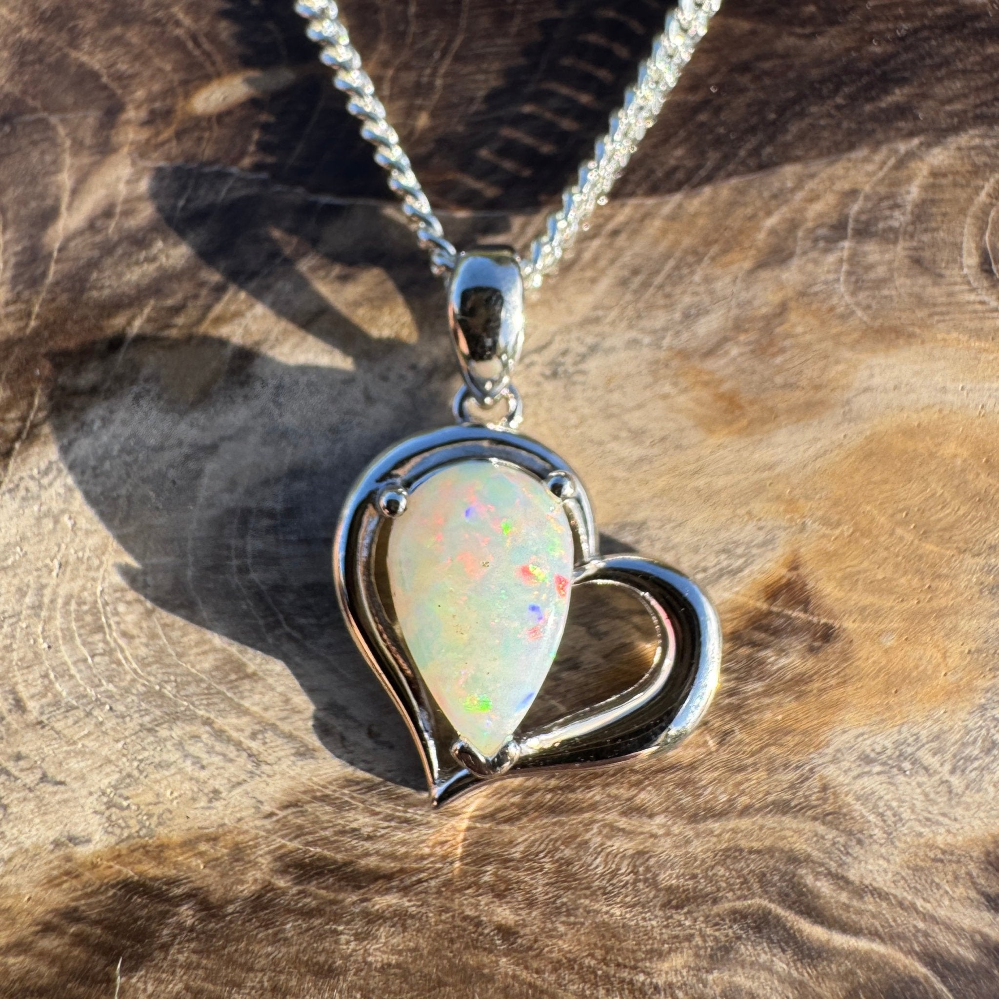 1.2ct Coober Pedy Opal Heart Pendant Necklace ~ 'Hamelin Heart' | 925 Sterling Silver | Solid Australian Opal