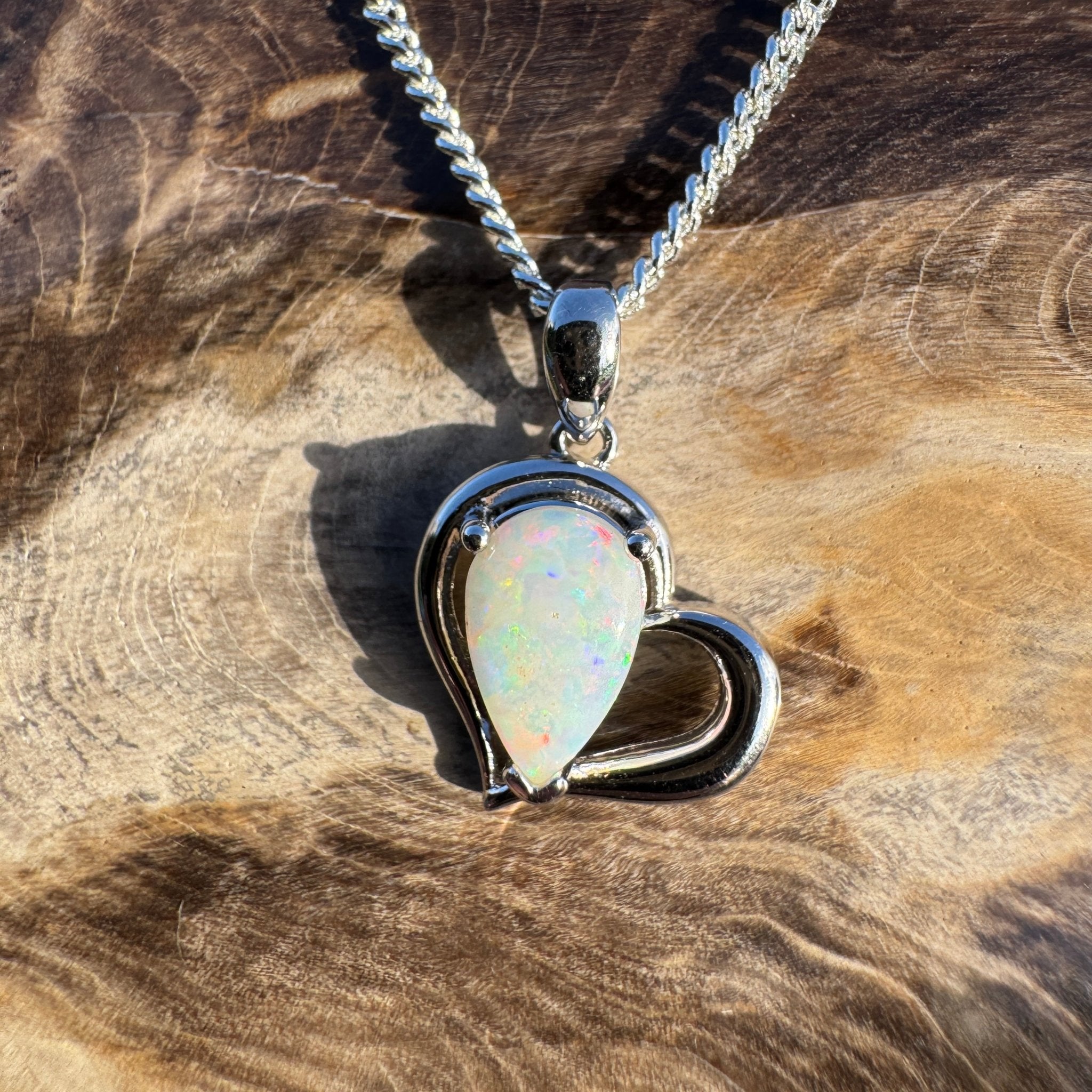 1.2ct Coober Pedy Opal Heart Pendant Necklace ~ 'Hamelin Heart' | 925 Sterling Silver | Solid Australian Opal