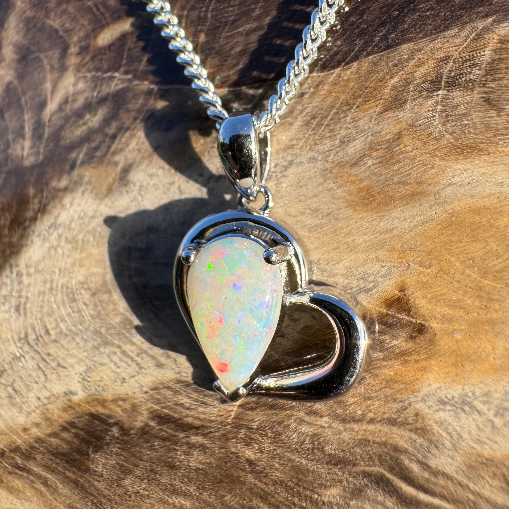 1.2ct Coober Pedy Opal Heart Pendant Necklace ~ 'Hamelin Heart' | 925 Sterling Silver | Solid Australian Opal