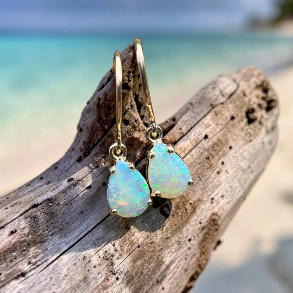 1.2ct Coober Pedy Opal Hook Earrings ~ 'Charters Towers Drops' | 9ct Yellow Gold | Solid Australian Opal