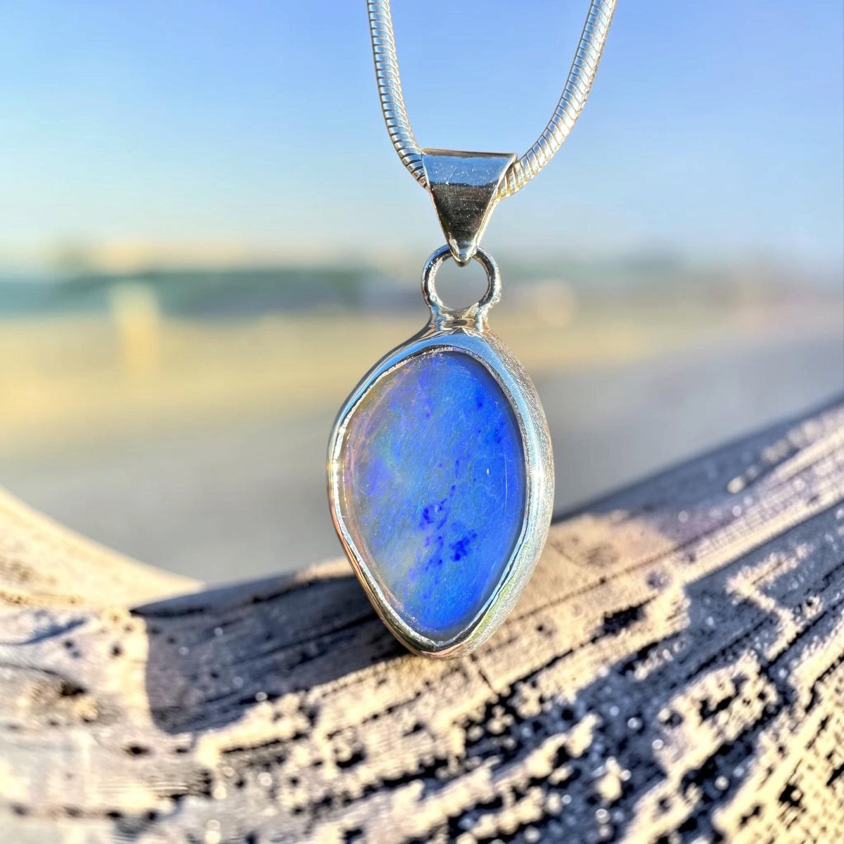 1.2ct Coober Pedy Opal Pendant Necklace ~ 'Cradle Dusk' | 925 Sterling Silver | Solid Australian Opal