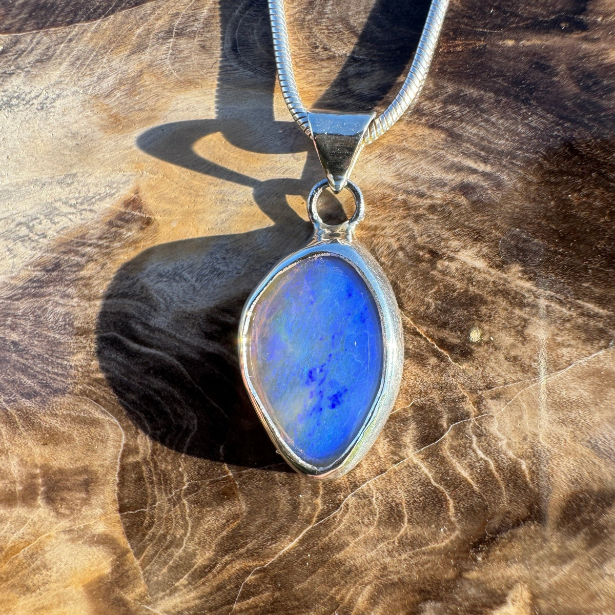 1.2ct Coober Pedy Opal Pendant Necklace ~ 'Cradle Dusk' | 925 Sterling Silver | Solid Australian Opal