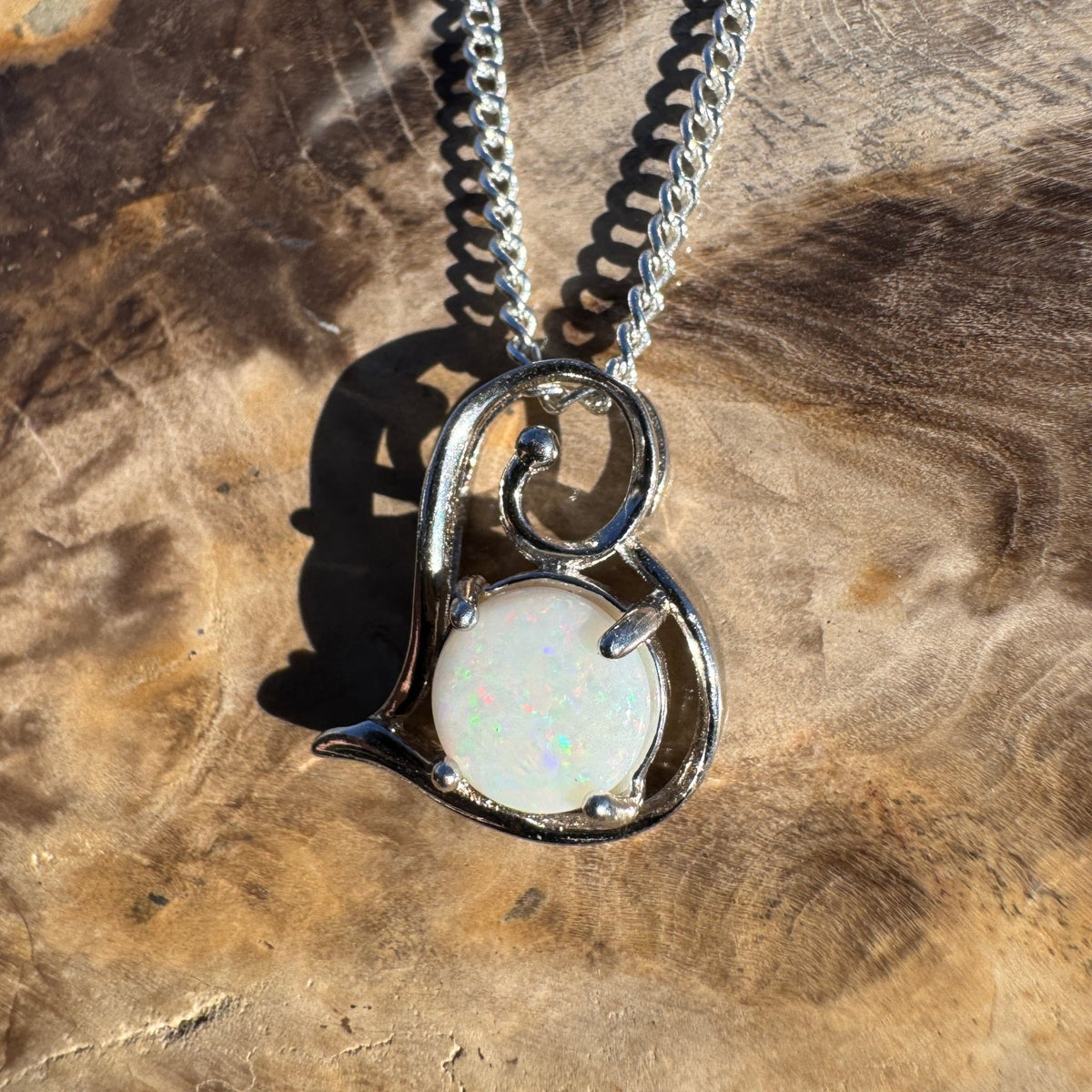 1.2ct Coober Pedy Opal Pendant Necklace ~ 'Forster Flow' | 925 Sterling Silver | Solid Australian Opal