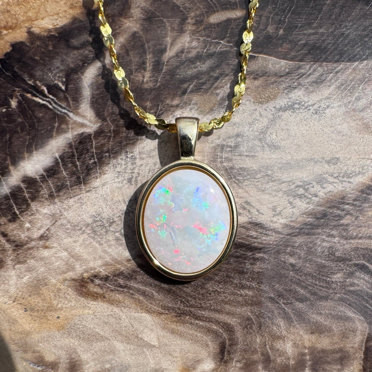 1.2ct Coober Pedy Opal Pendant Necklace ~ 'Gulgong Gold' | Yellow Gold Coated 925 Sterling Silver | Solid Australian Opal