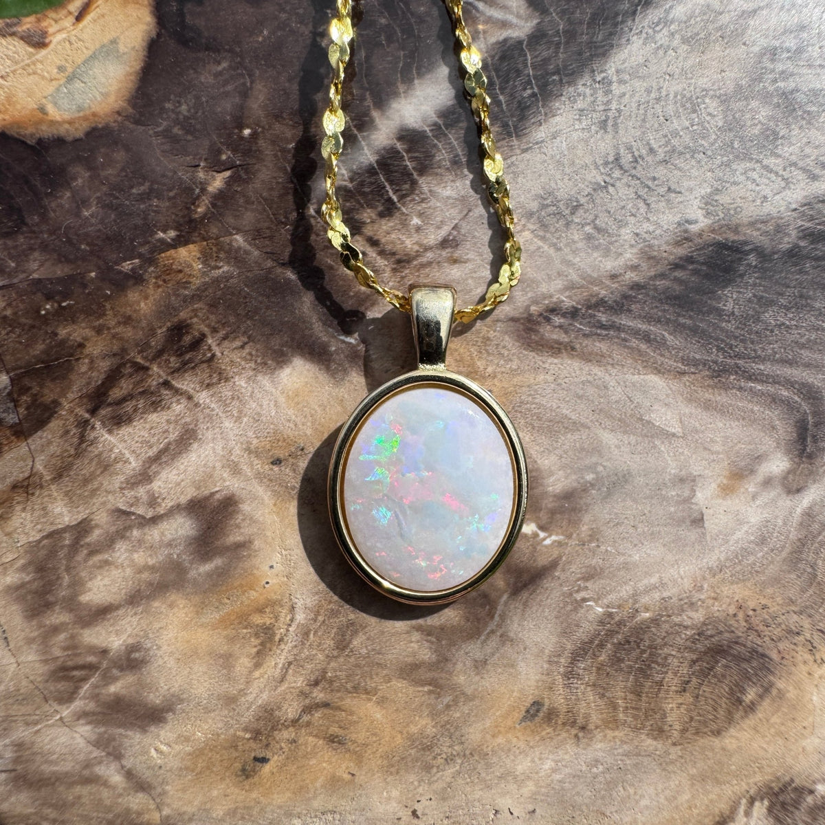1.2ct Coober Pedy Opal Pendant Necklace ~ 'Gulgong Gold' | Yellow Gold Coated 925 Sterling Silver | Solid Australian Opal