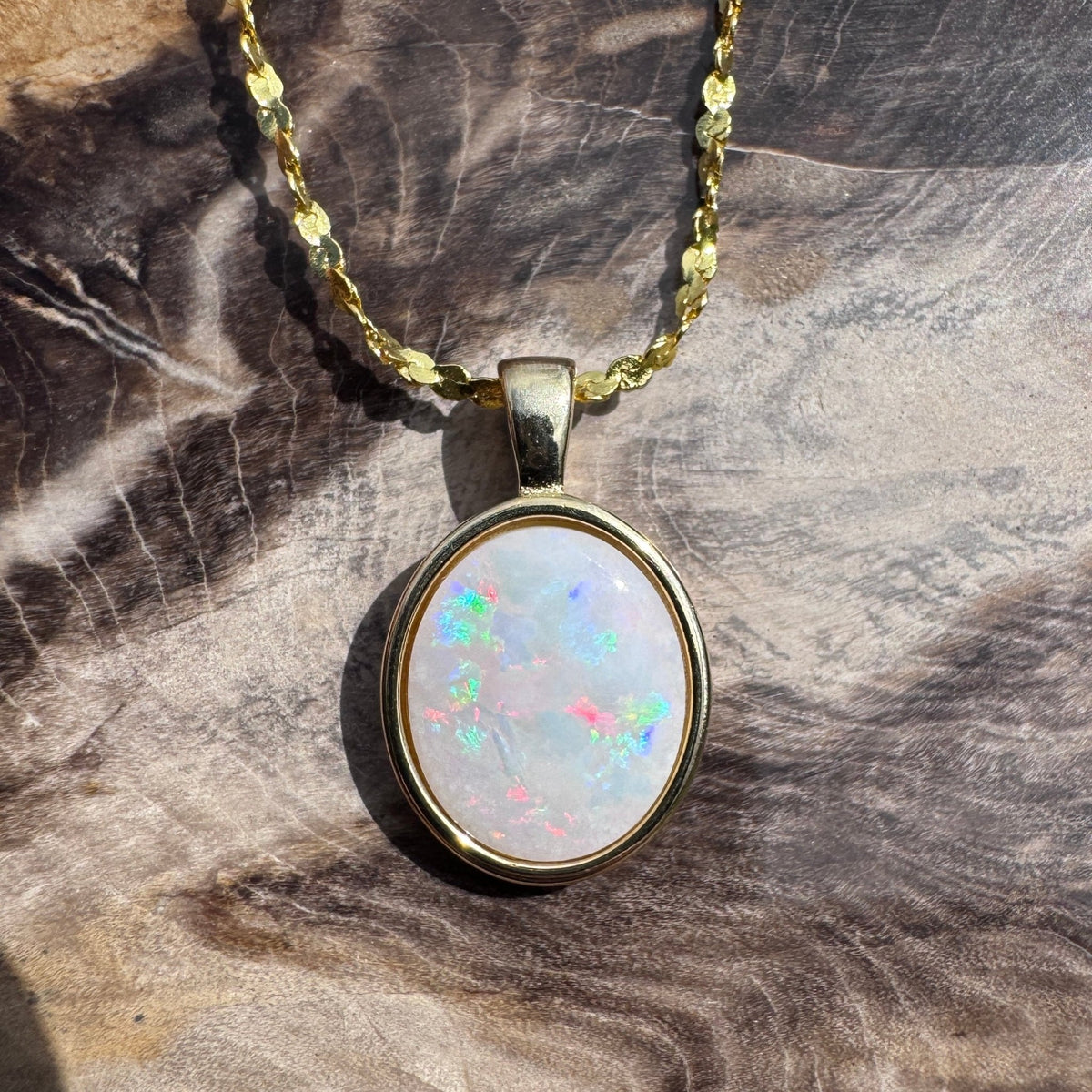 1.2ct Coober Pedy Opal Pendant Necklace ~ 'Gulgong Gold' | Yellow Gold Coated 925 Sterling Silver | Solid Australian Opal