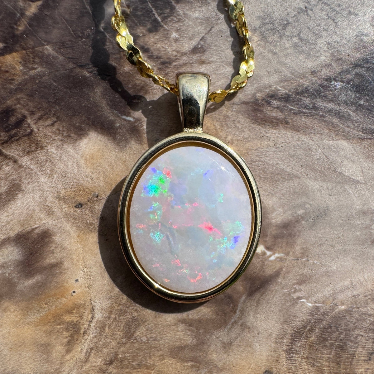 1.2ct Coober Pedy Opal Pendant Necklace ~ 'Gulgong Gold' | Yellow Gold Coated 925 Sterling Silver | Solid Australian Opal