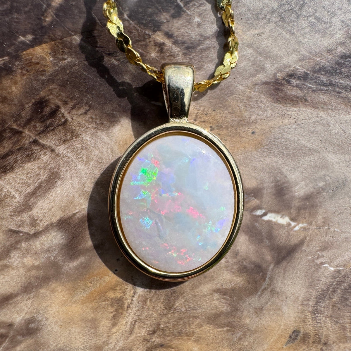 1.2ct Coober Pedy Opal Pendant Necklace ~ 'Gulgong Gold' | Yellow Gold Coated 925 Sterling Silver | Solid Australian Opal