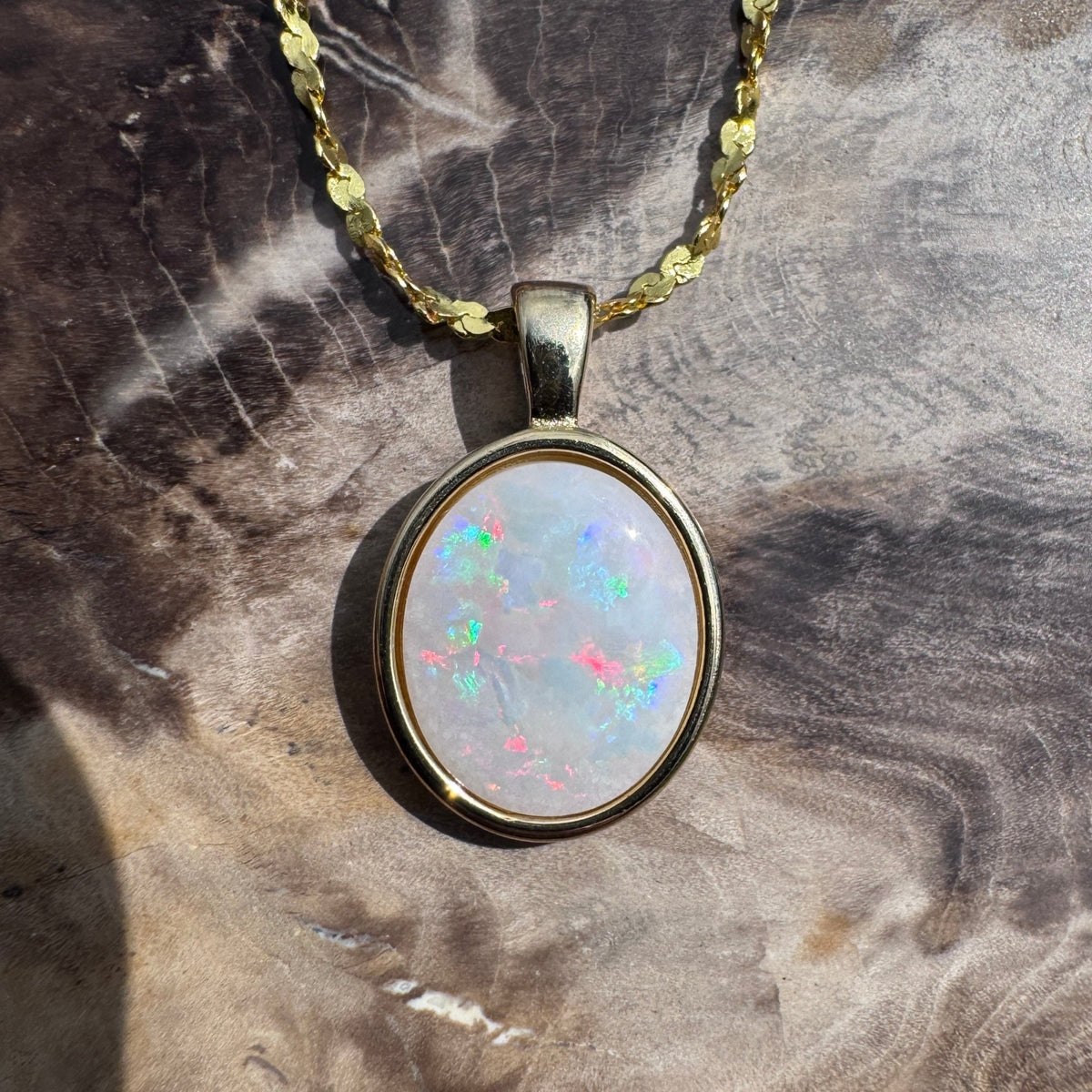 1.2ct Coober Pedy Opal Pendant Necklace ~ 'Gulgong Gold' | Yellow Gold Coated 925 Sterling Silver | Solid Australian Opal