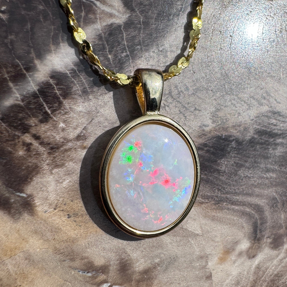 1.2ct Coober Pedy Opal Pendant Necklace ~ 'Gulgong Gold' | Yellow Gold Coated 925 Sterling Silver | Solid Australian Opal