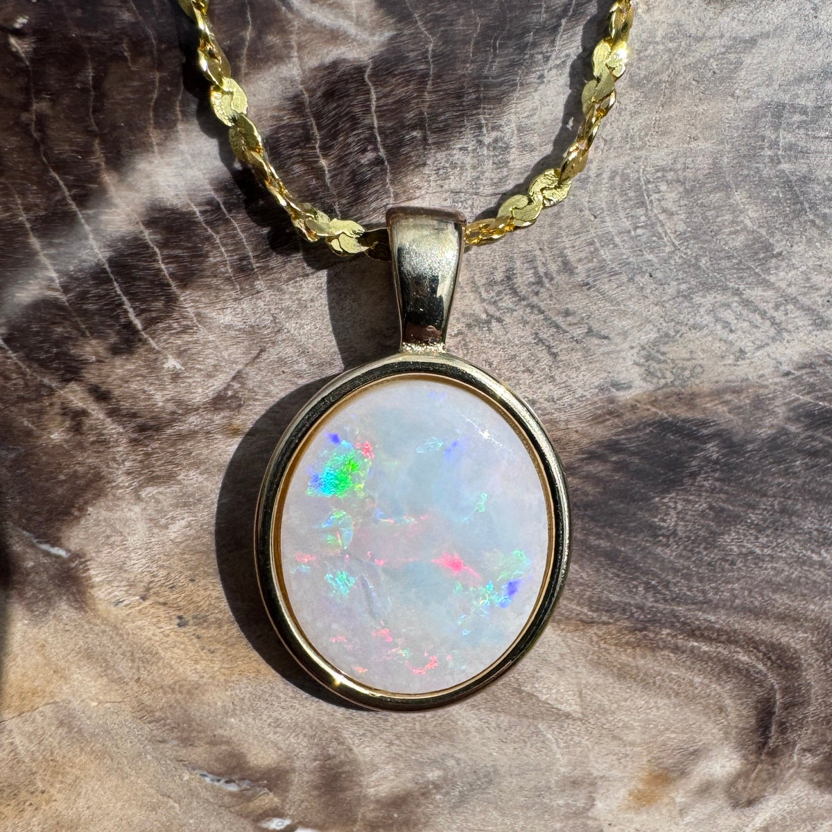 1.2ct Coober Pedy Opal Pendant Necklace ~ 'Gulgong Gold' | Yellow Gold Coated 925 Sterling Silver | Solid Australian Opal