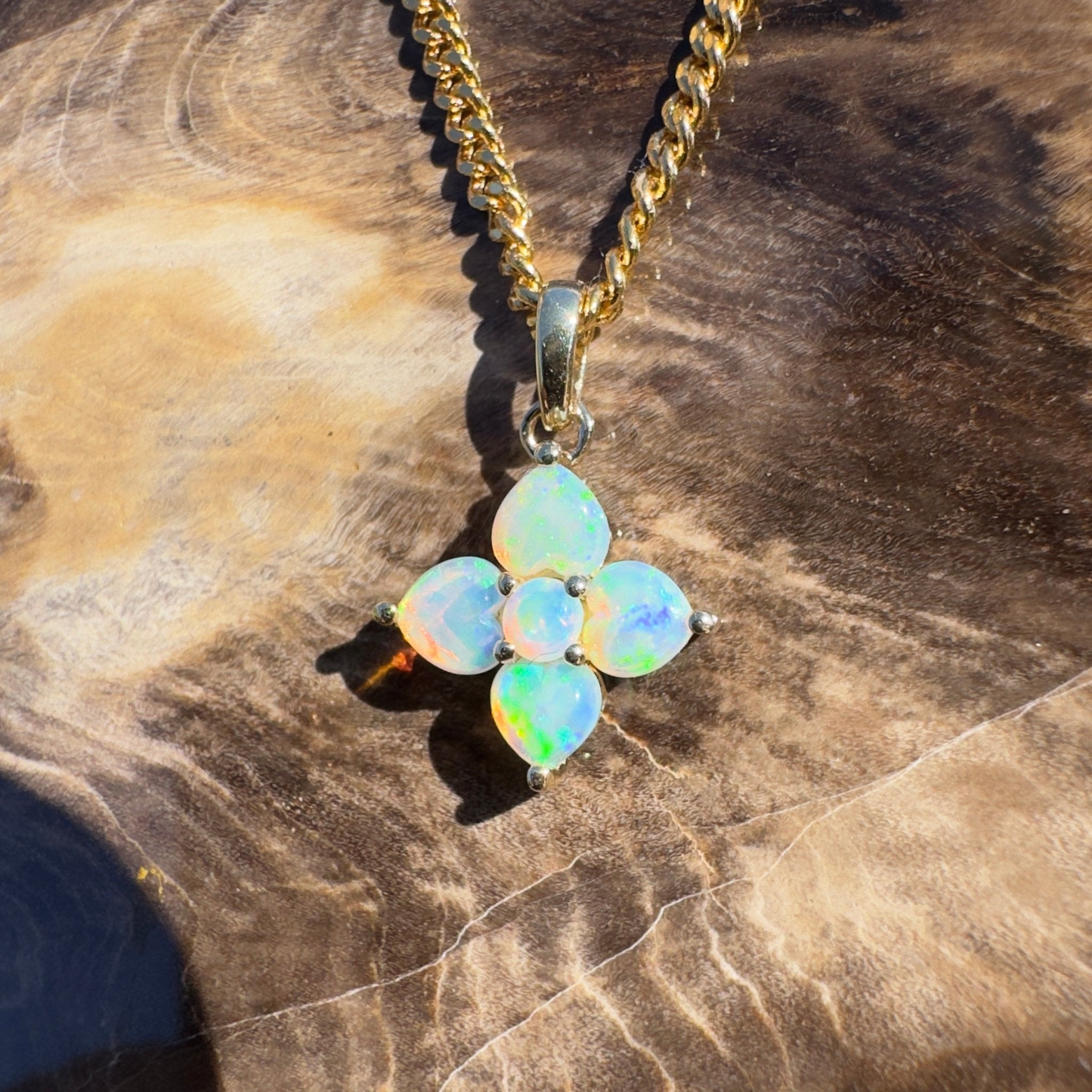 1.2ct Coober Pedy Opal Pendant Necklace ~ 'Kirra Point Gold' | 9ct Yellow Gold | Solid Australian Opal