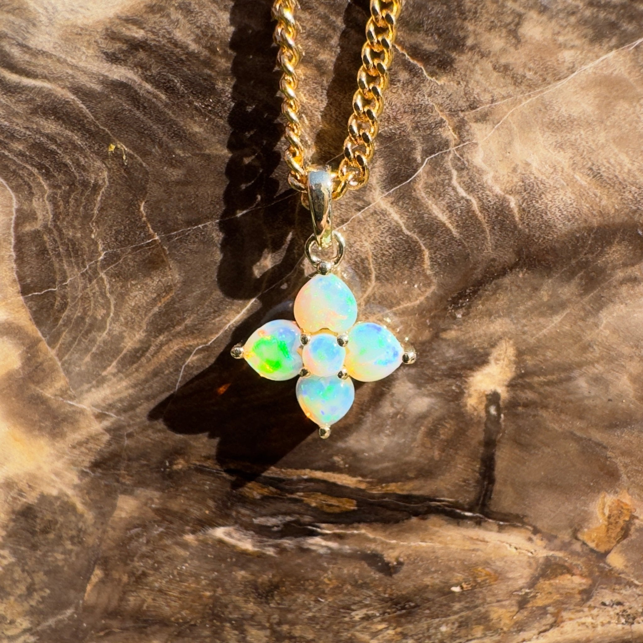 1.2ct Coober Pedy Opal Pendant Necklace ~ 'Kirra Point Gold' | 9ct Yellow Gold | Solid Australian Opal