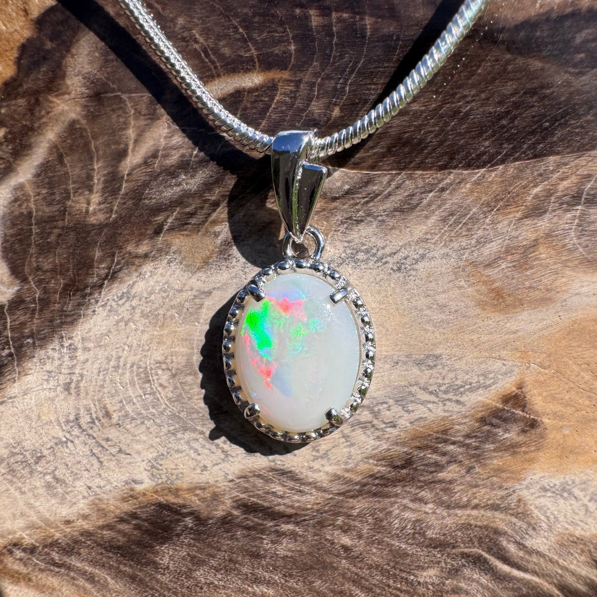 1.2ct Coober Pedy Opal Pendant Necklace ~ 'Moreton Bay Lace' | 925 Sterling Silver | Solid Australian Opal