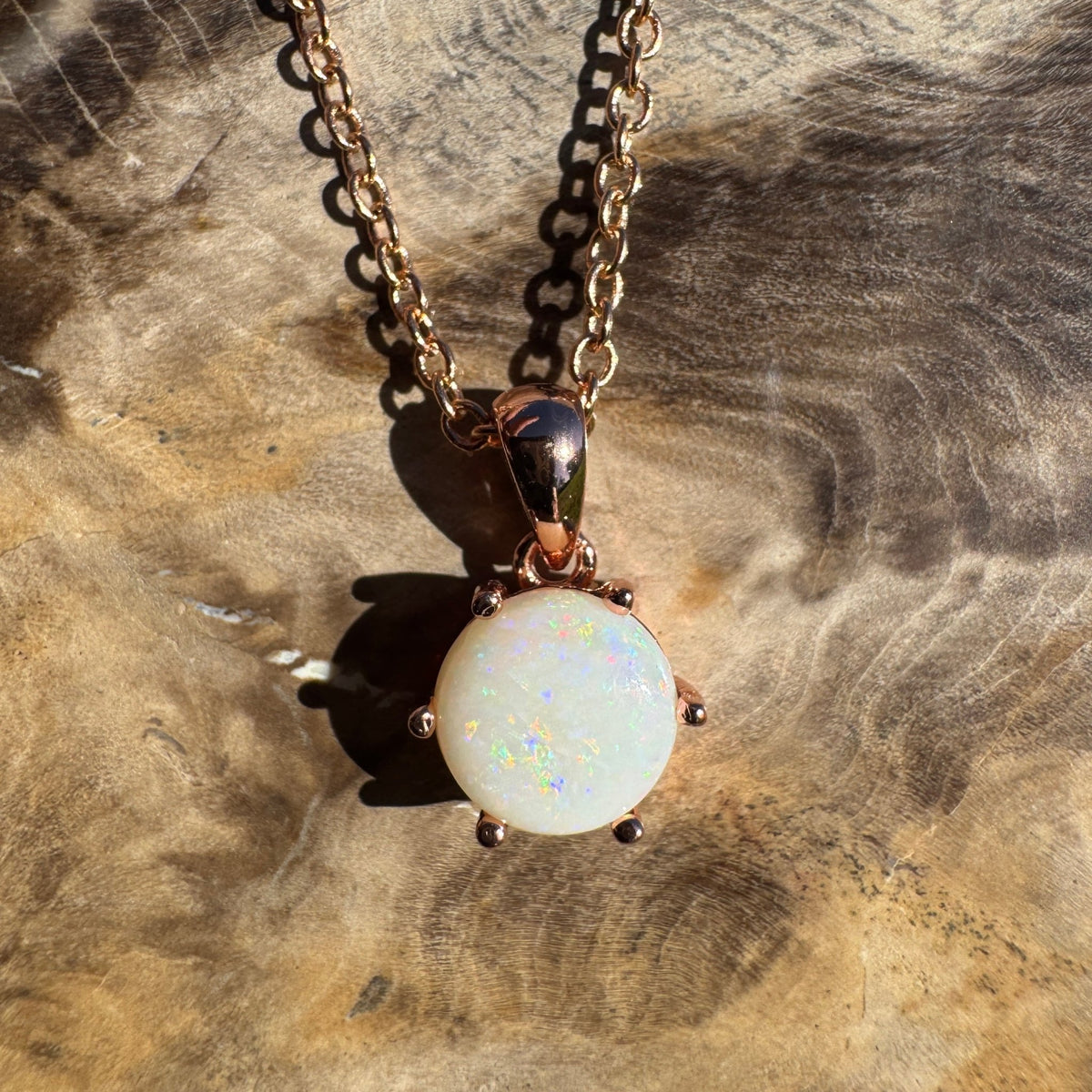 1.2ct Coober Pedy Opal Pendant Necklace ~ 'Torquay Ember' | Rose Gold Coated 925 Sterling Silver | Solid Australian Opal