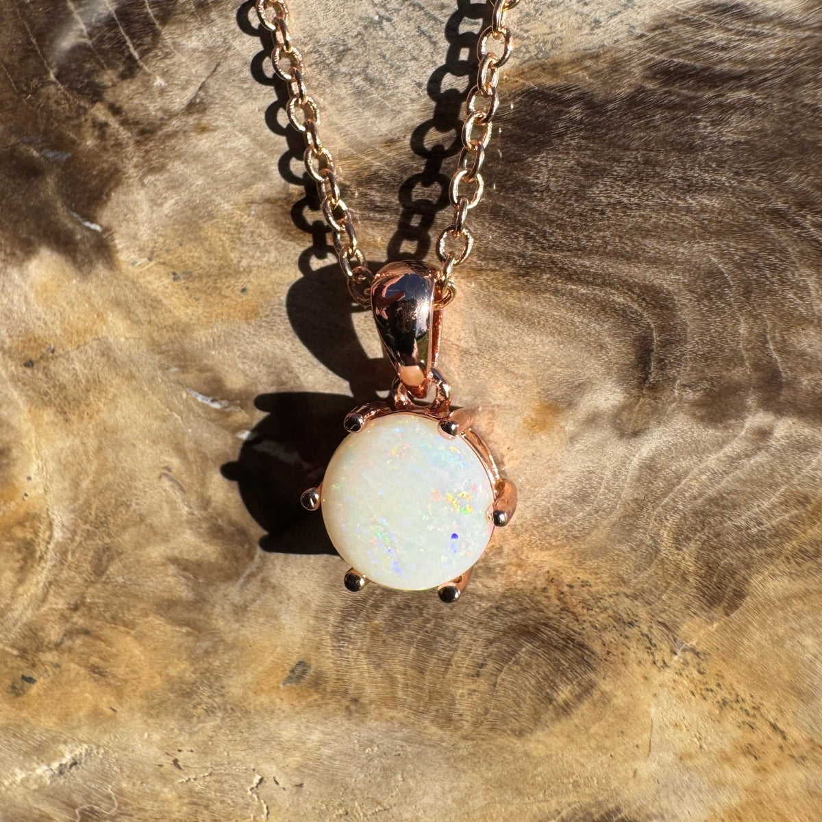 1.2ct Coober Pedy Opal Pendant Necklace ~ 'Torquay Ember' | Rose Gold Coated 925 Sterling Silver | Solid Australian Opal