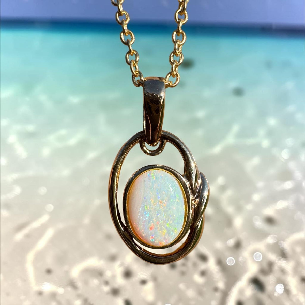 1.2ct Coober Pedy Opal Pendant Necklace ~ 'Umpherston Colour' | Yellow Gold coated 925 Sterling Silver | Solid Australian Opal