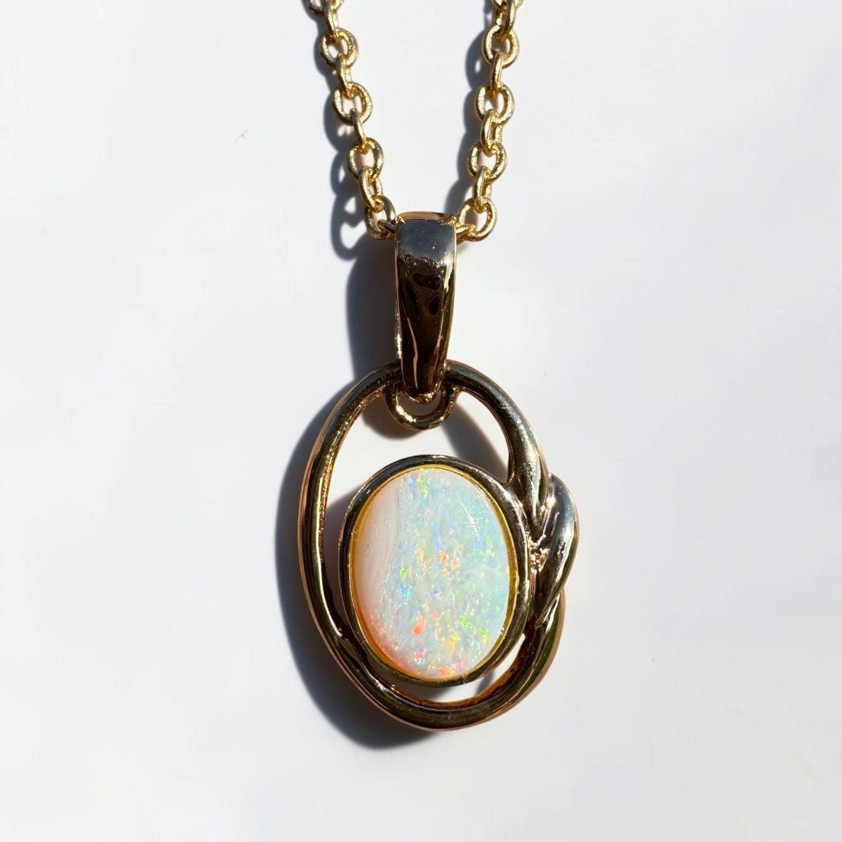 1.2ct Coober Pedy Opal Pendant Necklace ~ 'Umpherston Colour' | Yellow Gold coated 925 Sterling Silver | Solid Australian Opal