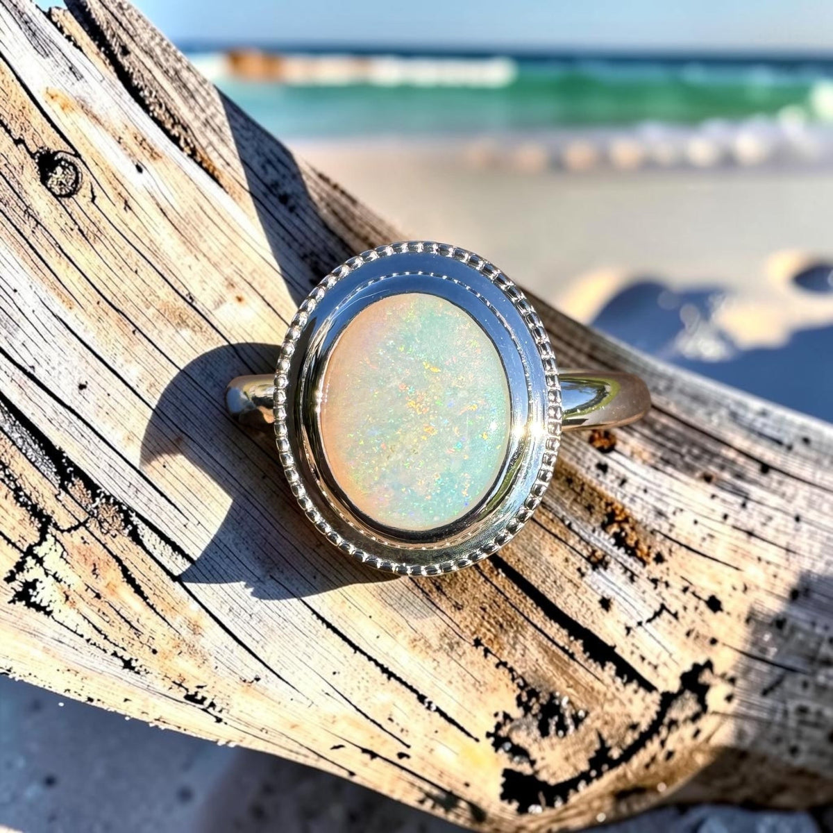1.2ct Coober Pedy Opal Ring ~ 'Cape Bridgewater Glow' | 925 Sterling Silver | Solid Australian Opal
