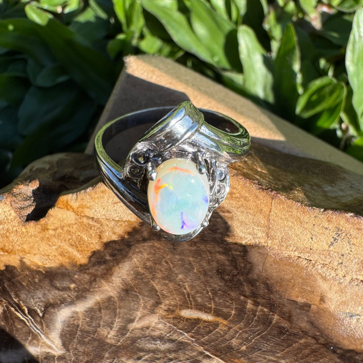 1.2ct Coober Pedy Opal Ring ~ 'Maldon Firelight' | 925 Sterling Silver | Solid Australian Opal