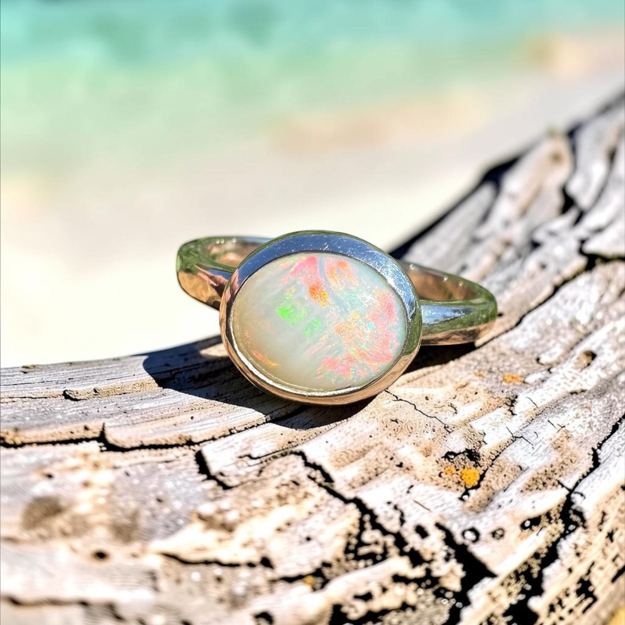 1.2ct Coober Pedy Opal Ring ~ 'Streaky Bay Spectrum' | 925 Sterling Silver | Solid Australian Opal
