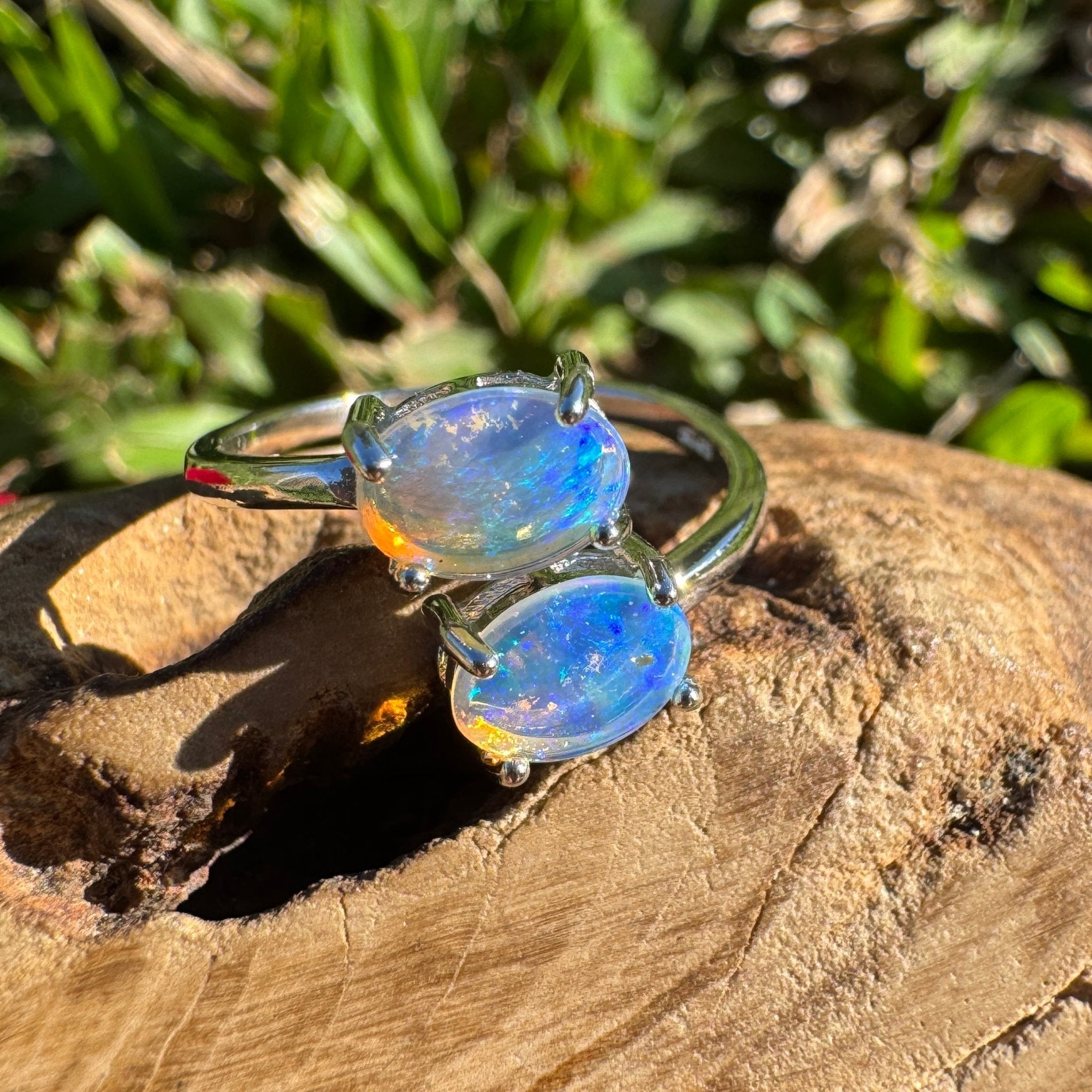 1.2ct Coober Pedy Opal Ring ~ 'Twin Falls Glow' | 925 Sterling Silver | Solid Australian Opal