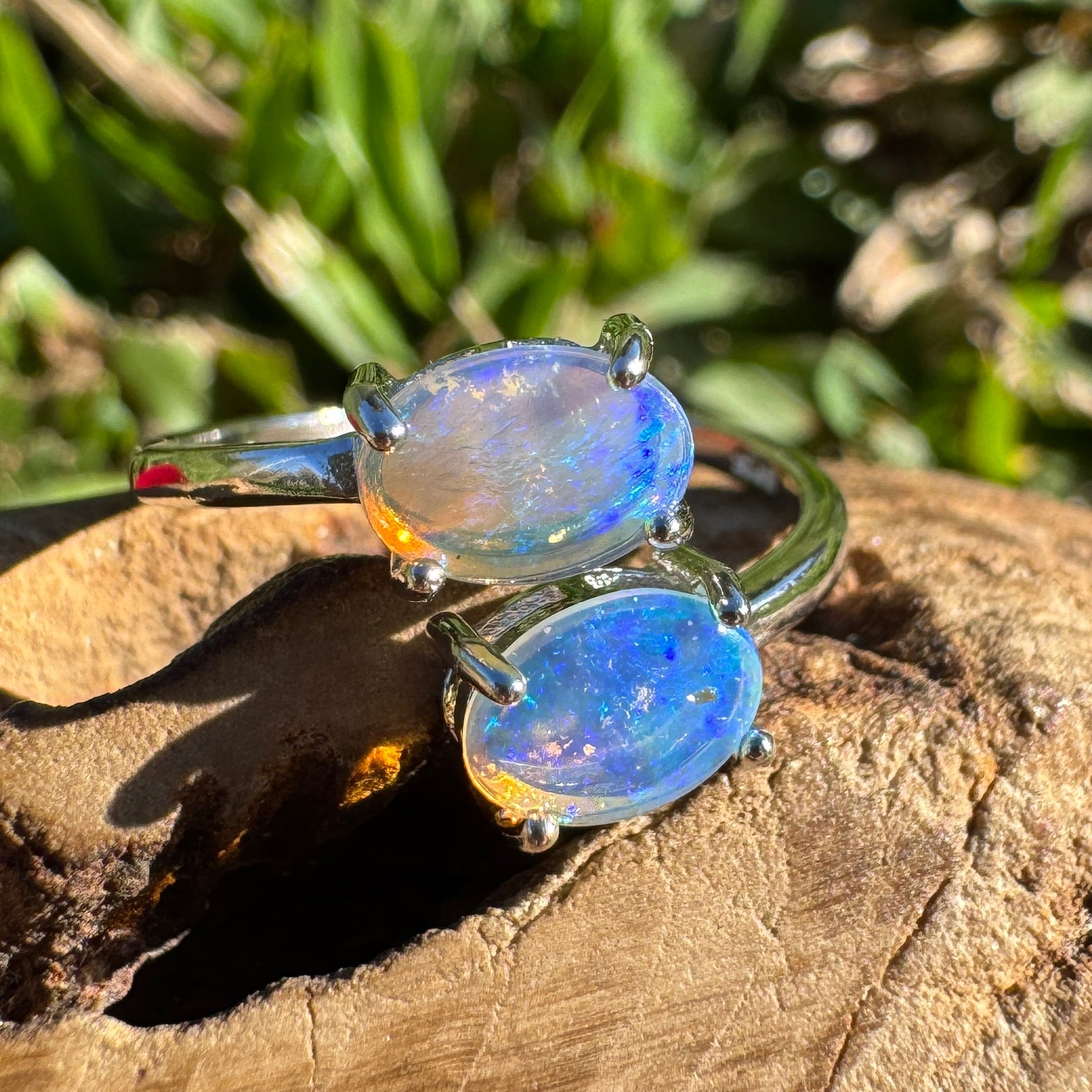 1.2ct Coober Pedy Opal Ring ~ 'Twin Falls Glow' | 925 Sterling Silver | Solid Australian Opal