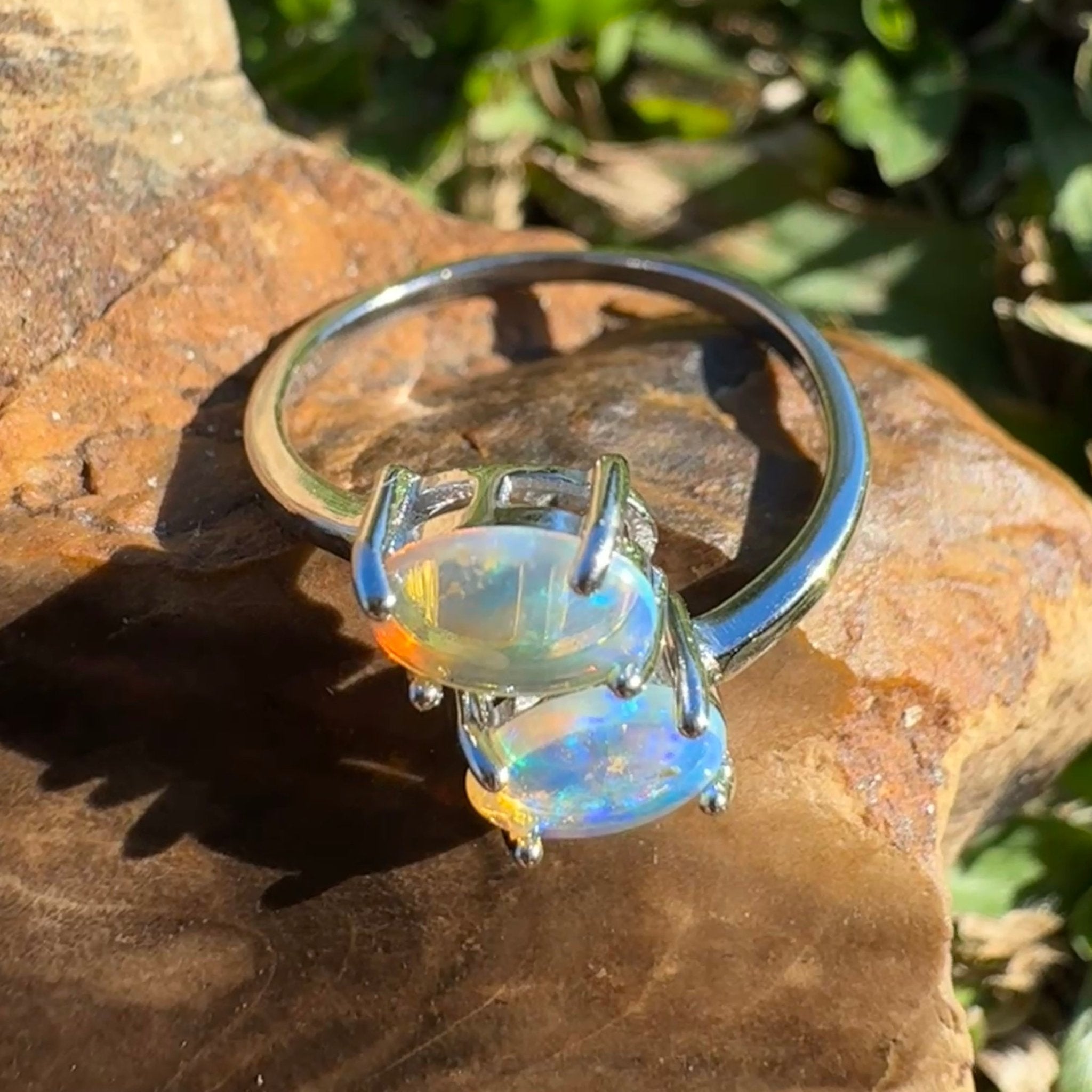 1.2ct Coober Pedy Opal Ring ~ 'Twin Falls Glow' | 925 Sterling Silver | Solid Australian Opal