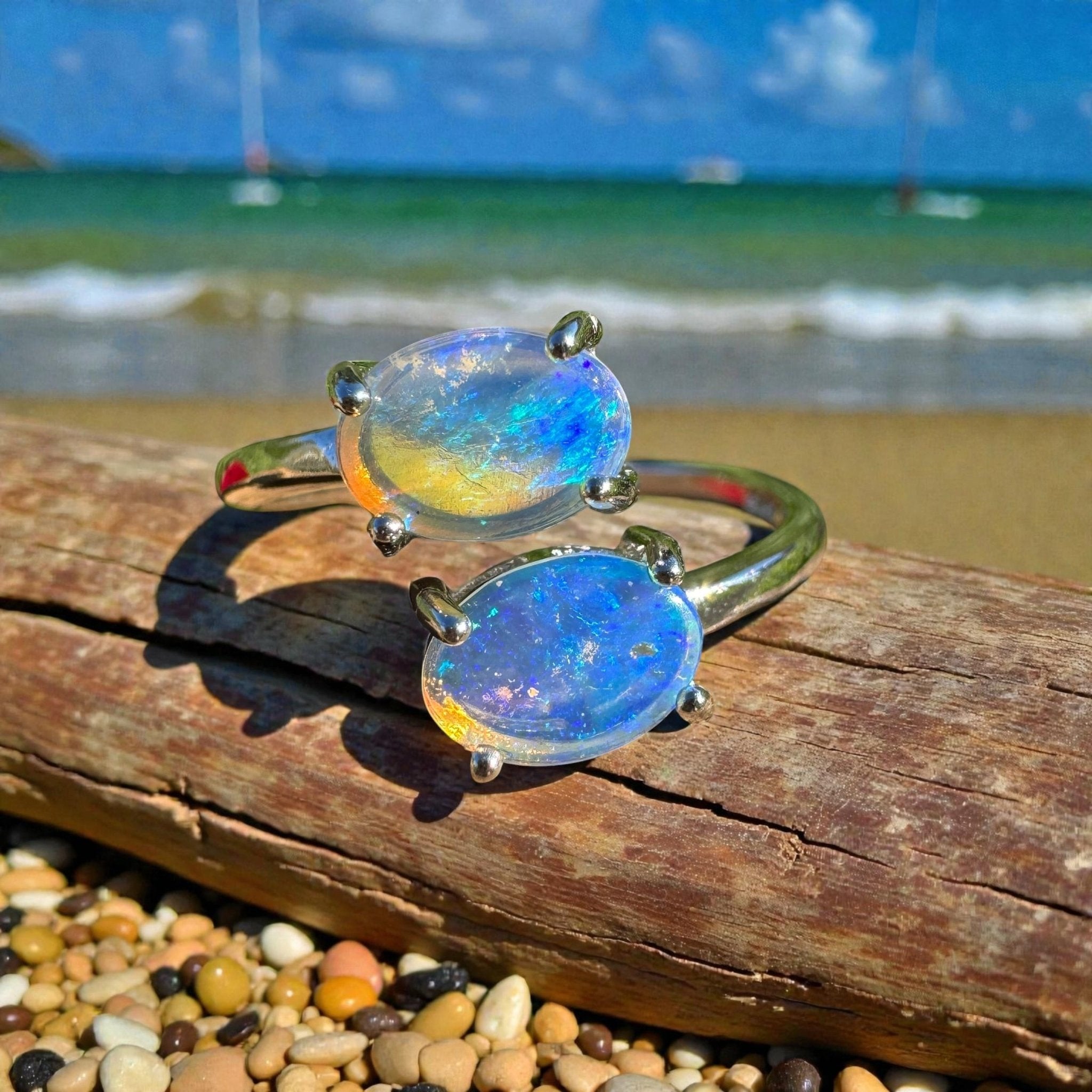 1.2ct Coober Pedy Opal Ring ~ 'Twin Falls Glow' | 925 Sterling Silver | Solid Australian Opal
