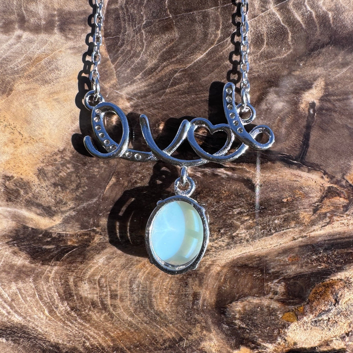 1.2ct Lightning Ridge Crystal Opal & Cubic Zirconia Pendant Necklace ~ 'Lake St Clair Love' | 925 Sterling Silver | Solid Australian Opal