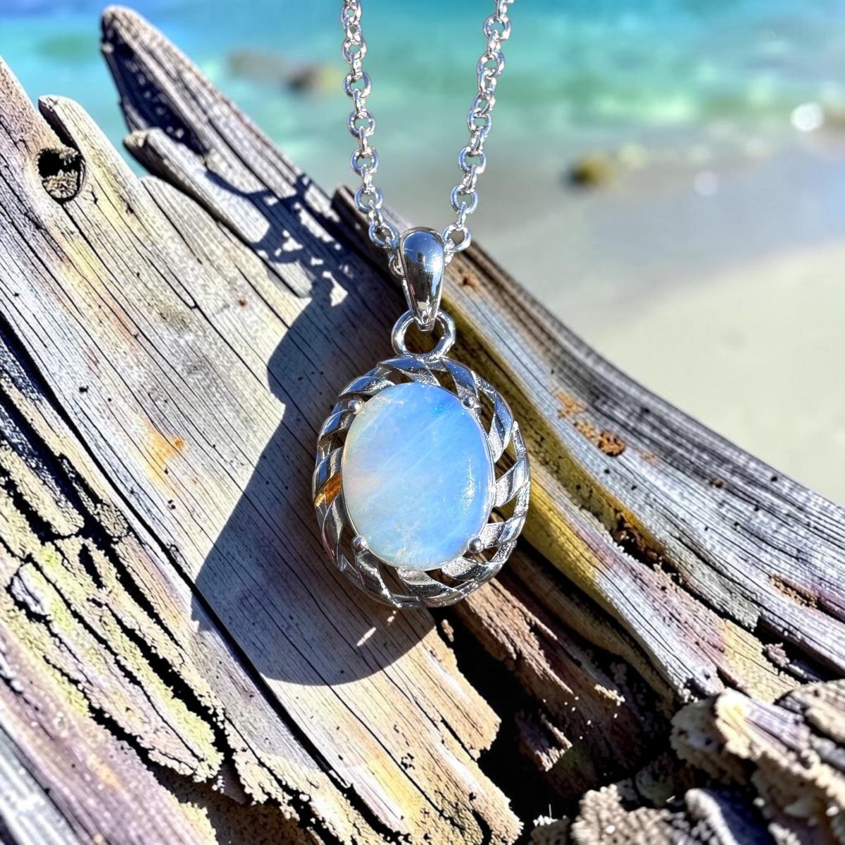 1.2ct Lightning Ridge Crystal Opal Pendant Necklace ~ 'Ellenborough Falls Greens' | 925 Sterling Silver | Solid Australian Opal