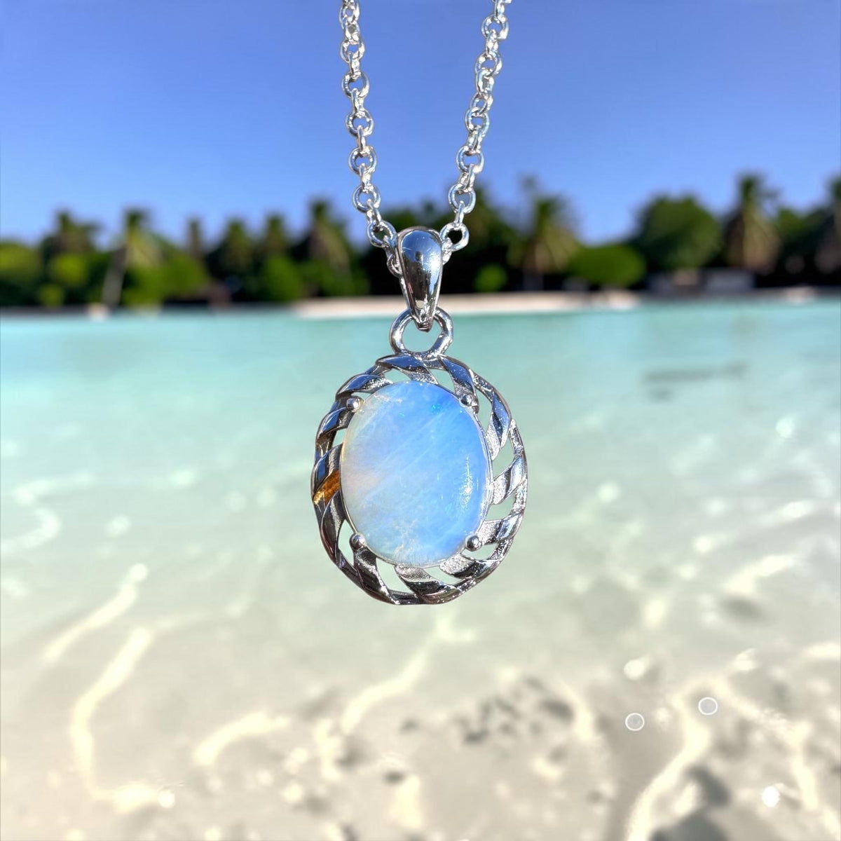 1.2ct Lightning Ridge Crystal Opal Pendant Necklace ~ 'Ellenborough Falls Greens' | 925 Sterling Silver | Solid Australian Opal